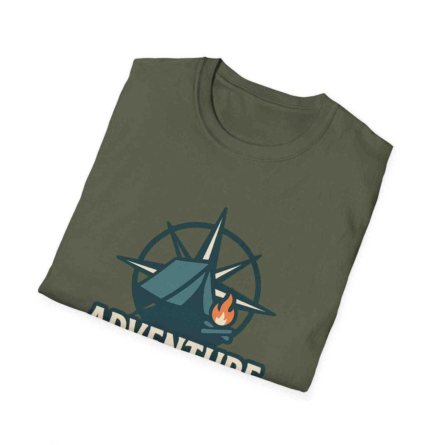 Adventure Awaits Unisex Softstyle T-Shirt, Camping Shirt, Hiking Tee, Outdoor Enthusiast Gift, Adventure Lover Apparel, Travel T-Shirt