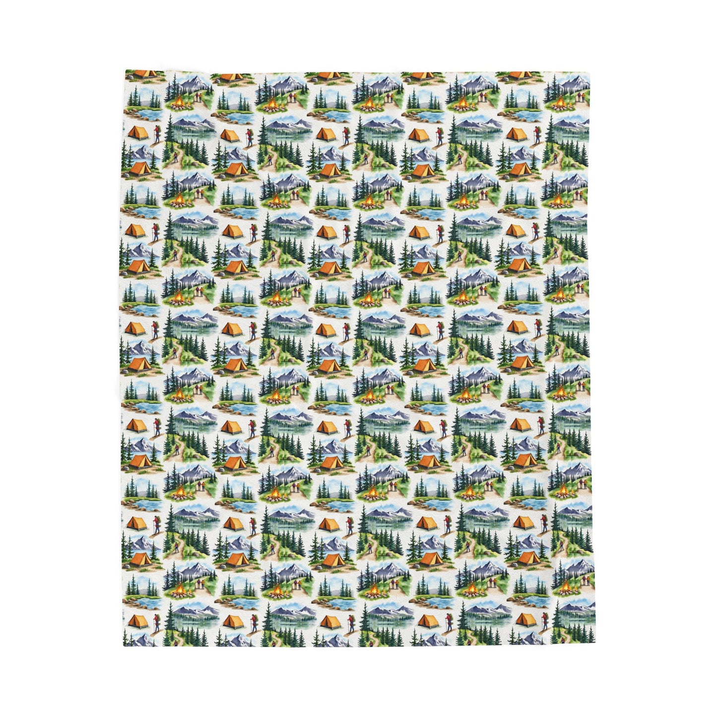 Cozy Camping Scene Velveteen Plush Blanket, Warm Throw for Outdoor Lovers, Travel Blanket, Gift for Nature Lovers
