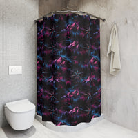 Purple Compass Shower Curtain — Neon Night Mountain Bathroom Curtain