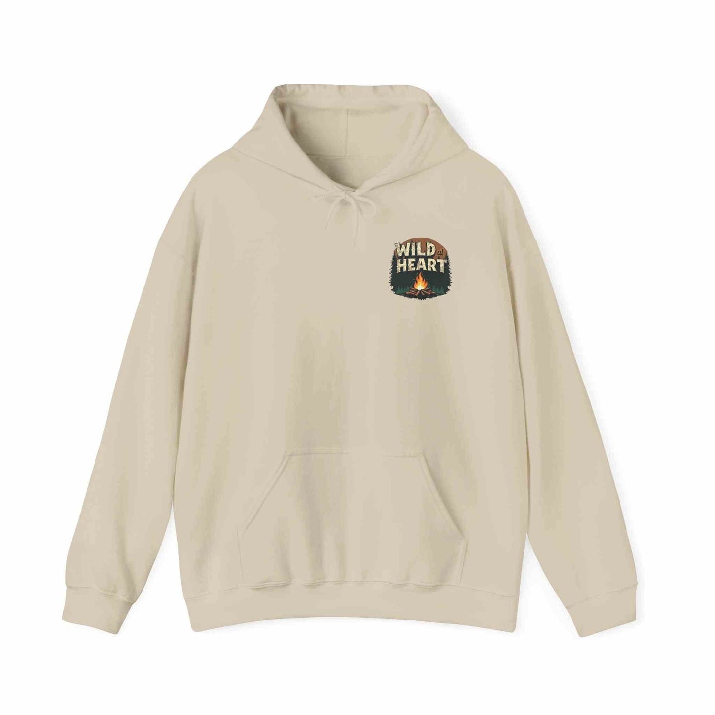 Wild Heart Unisex Hoodie beige cozy camping sweatshirt with front pocket and logo design
