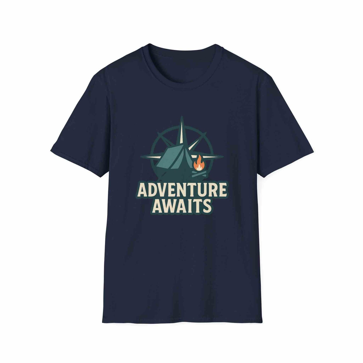 Adventure Awaits Unisex Softstyle T-Shirt, Camping Shirt, Hiking Tee, Outdoor Enthusiast Gift, Adventure Lover Apparel, Travel T-Shirt