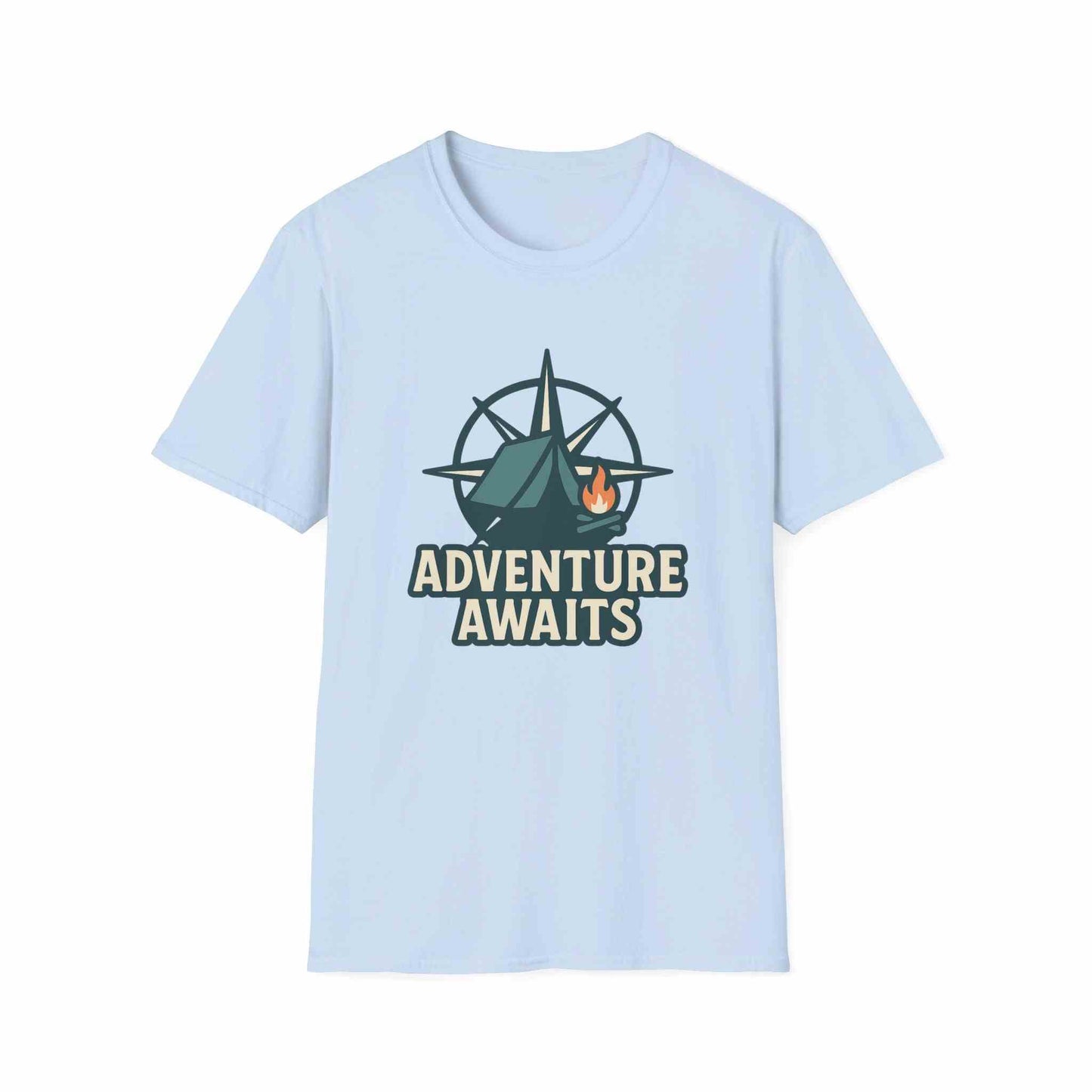 Adventure Awaits Unisex Softstyle T-Shirt, Camping Shirt, Hiking Tee, Outdoor Enthusiast Gift, Adventure Lover Apparel, Travel T-Shirt