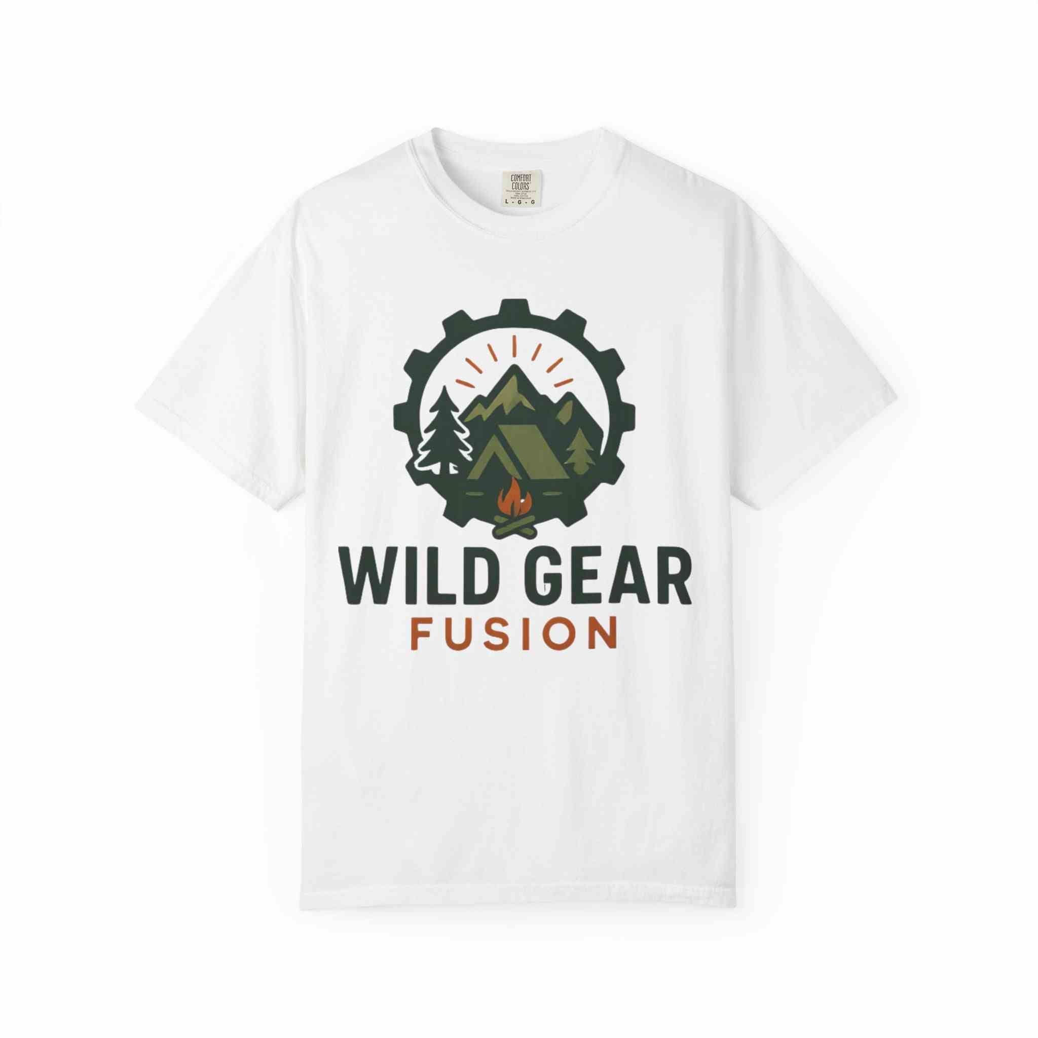White Wild Gear Fusion unisex garment-dyed t-shirt with outdoor camping logo and nature design