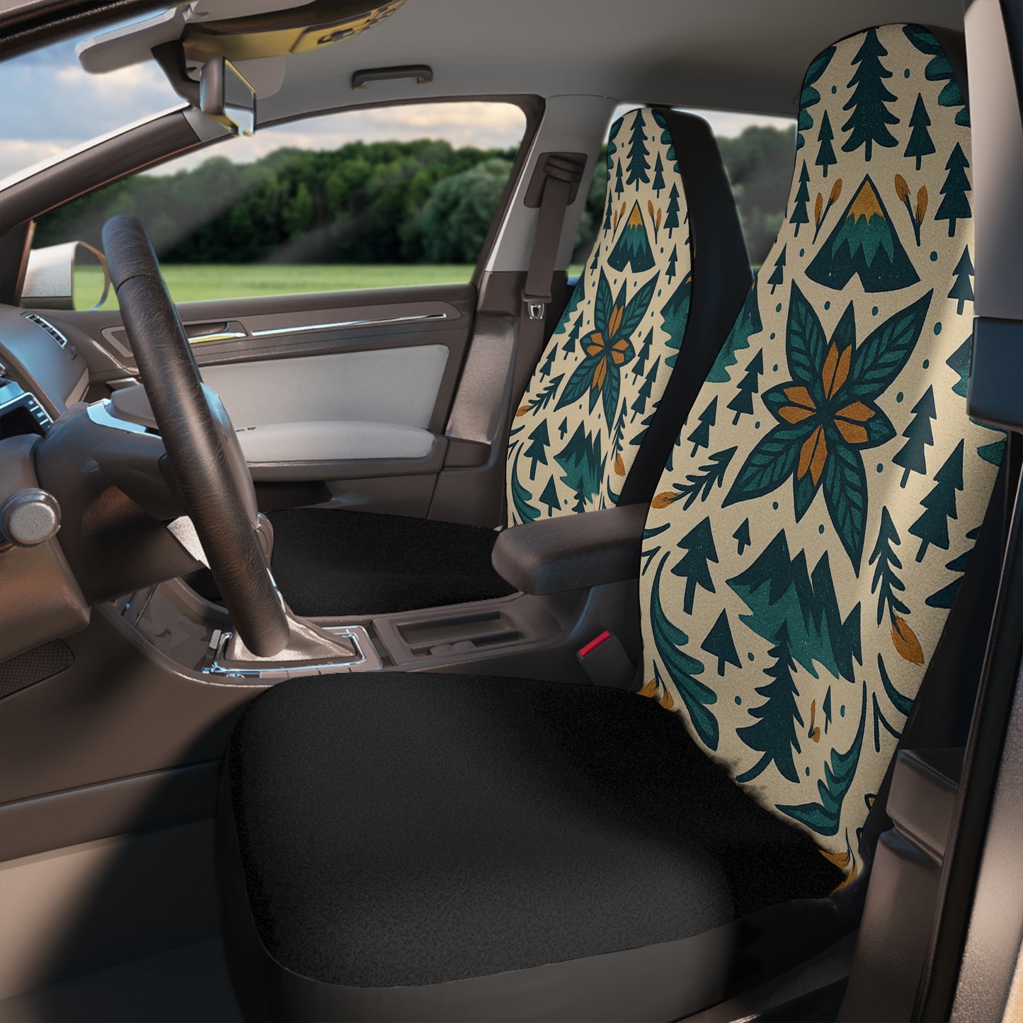 Floral Design Car Seat Covers, Boho Car Accessories, Outdoor Aesthetic, Perfect for Road Trips, Gift for Nature Lovers