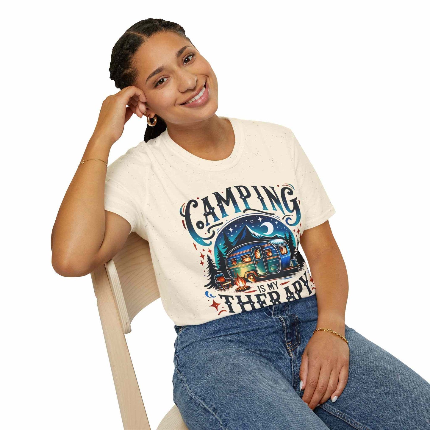 Camping Therapy Unisex T-Shirt - Perfect Gift for Outdoor Enthusiasts, Nature Lovers, Camping Adventures, Hiking Trip, Summer Vibes