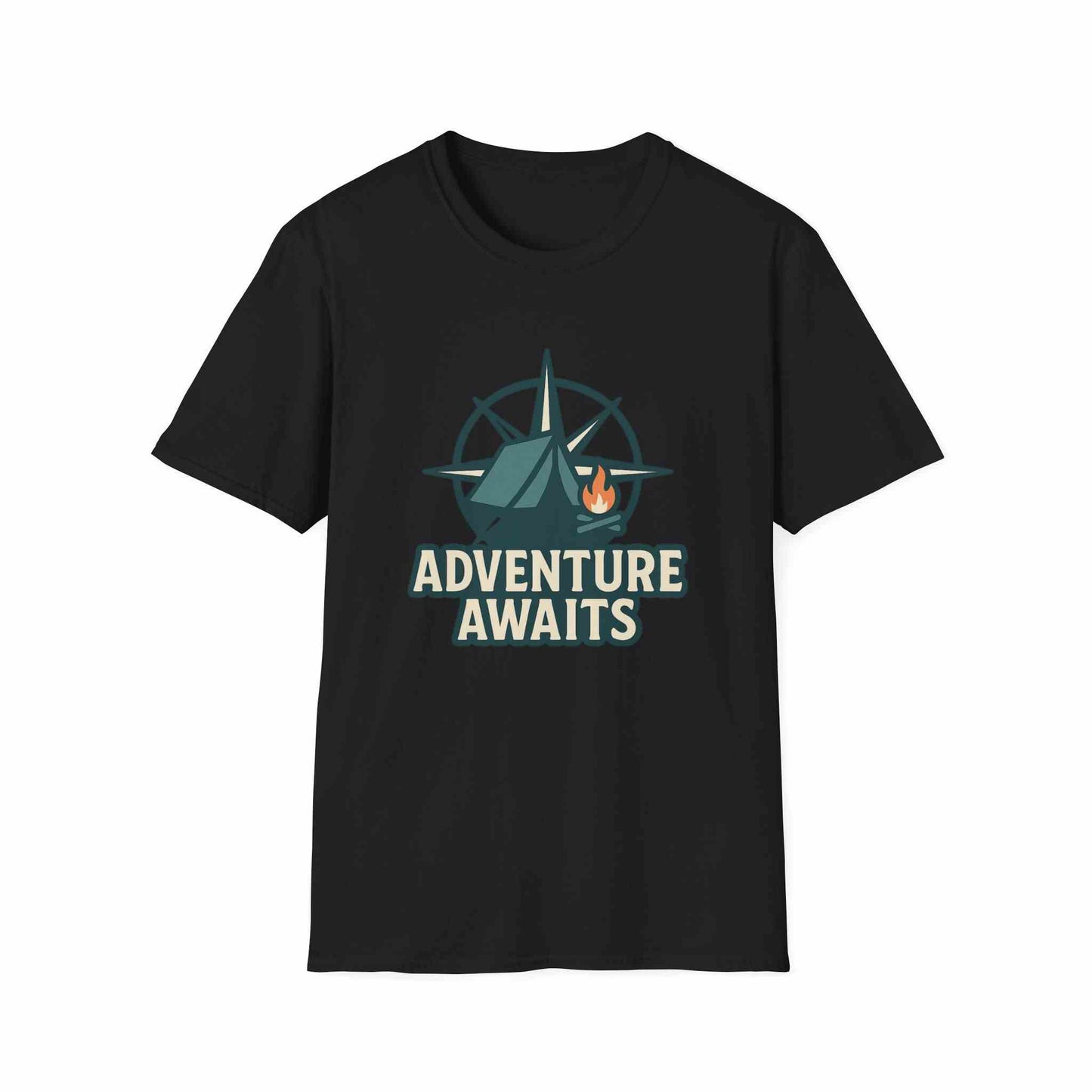 Adventure Awaits Unisex Softstyle T-Shirt, Camping Shirt, Hiking Tee, Outdoor Enthusiast Gift, Adventure Lover Apparel, Travel T-Shirt