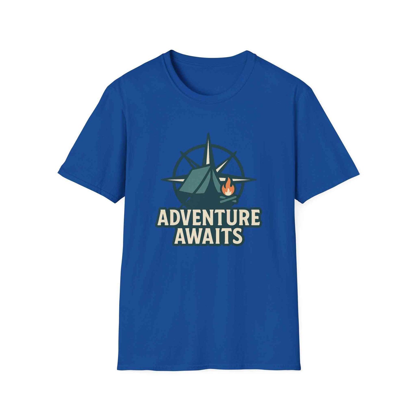 Adventure Awaits Unisex Softstyle T-Shirt, Camping Shirt, Hiking Tee, Outdoor Enthusiast Gift, Adventure Lover Apparel, Travel T-Shirt