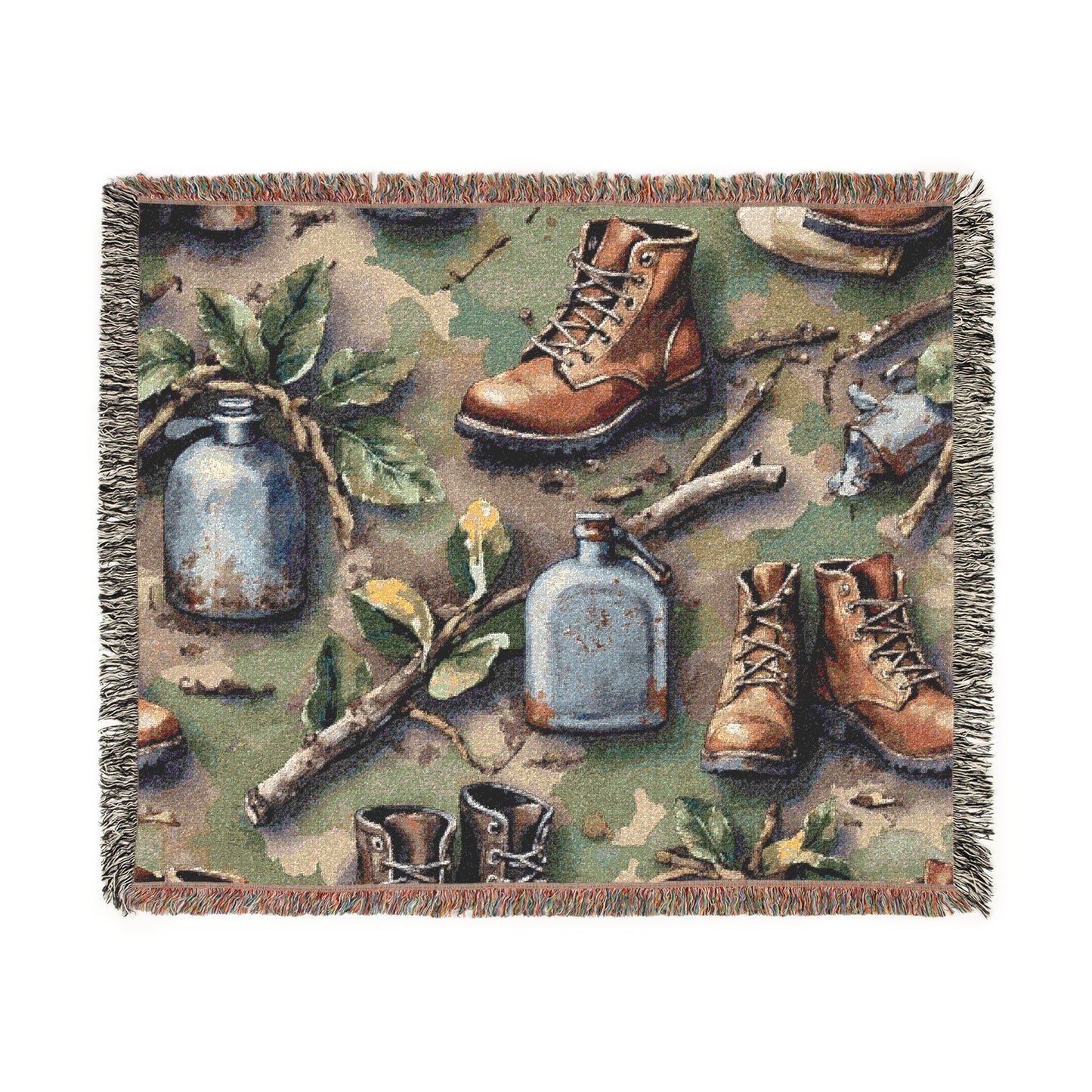 Woven Blanket for Outdoor Lovers, Camo Throw Blanket for Camping and Hiking, Perfect Gift for Nature Enthusiasts