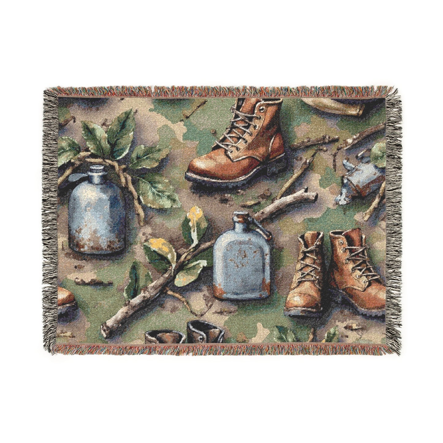 Woven Blanket for Outdoor Lovers, Camo Throw Blanket for Camping and Hiking, Perfect Gift for Nature Enthusiasts