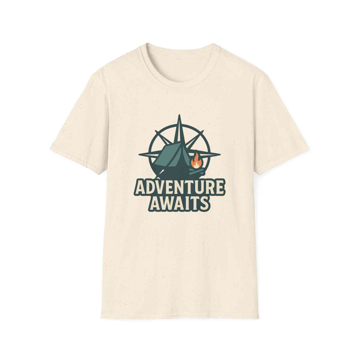 Adventure Awaits Unisex Softstyle T-Shirt, Camping Shirt, Hiking Tee, Outdoor Enthusiast Gift, Adventure Lover Apparel, Travel T-Shirt
