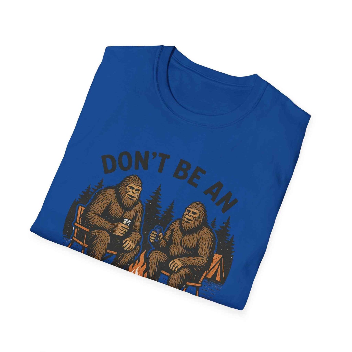 Funny Sasquatch Camping T-Shirt with humorous Bigfoot graphic for outdoors lovers