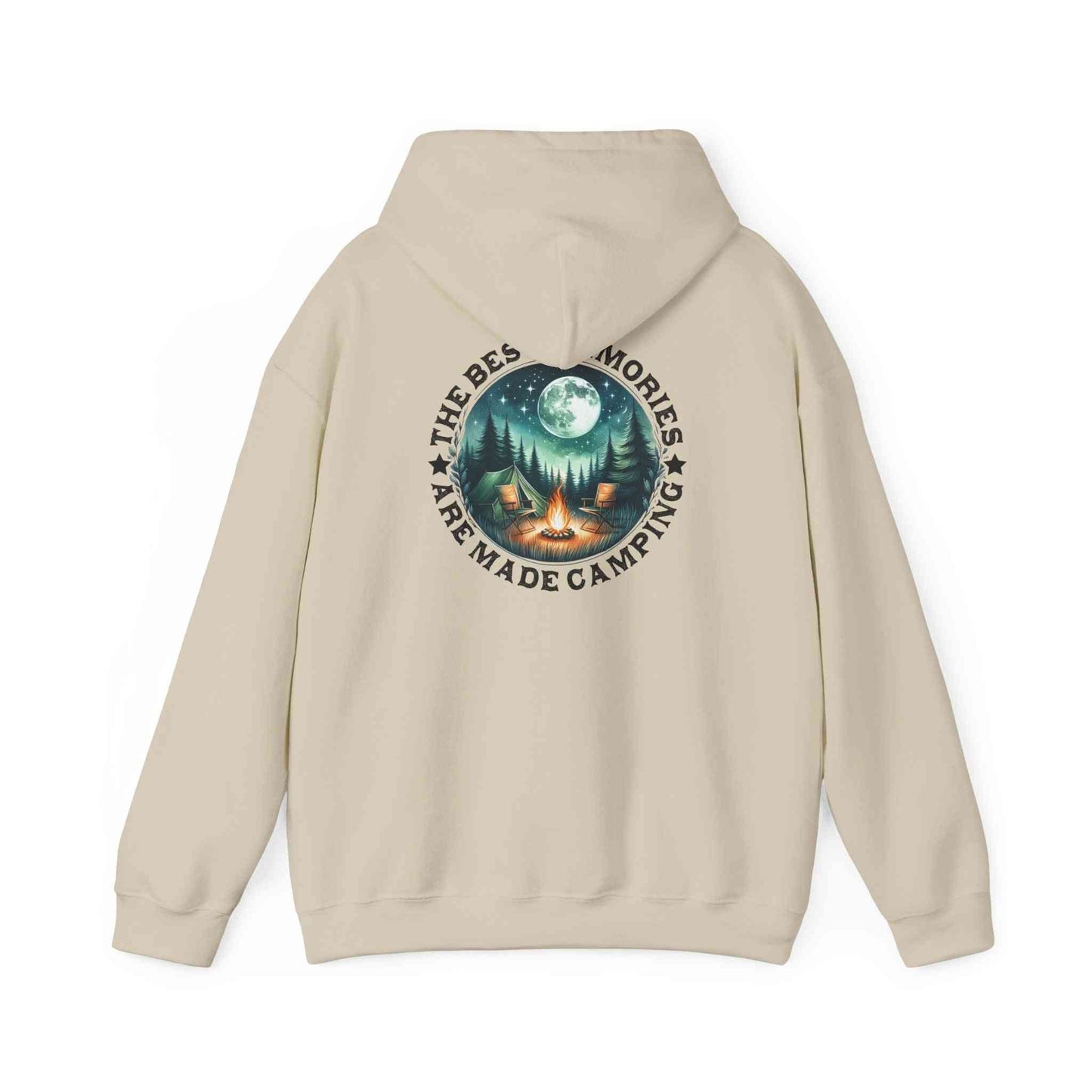 Cozy unisex sweatshirt with camping adventure design and "The best memories are made camping" text