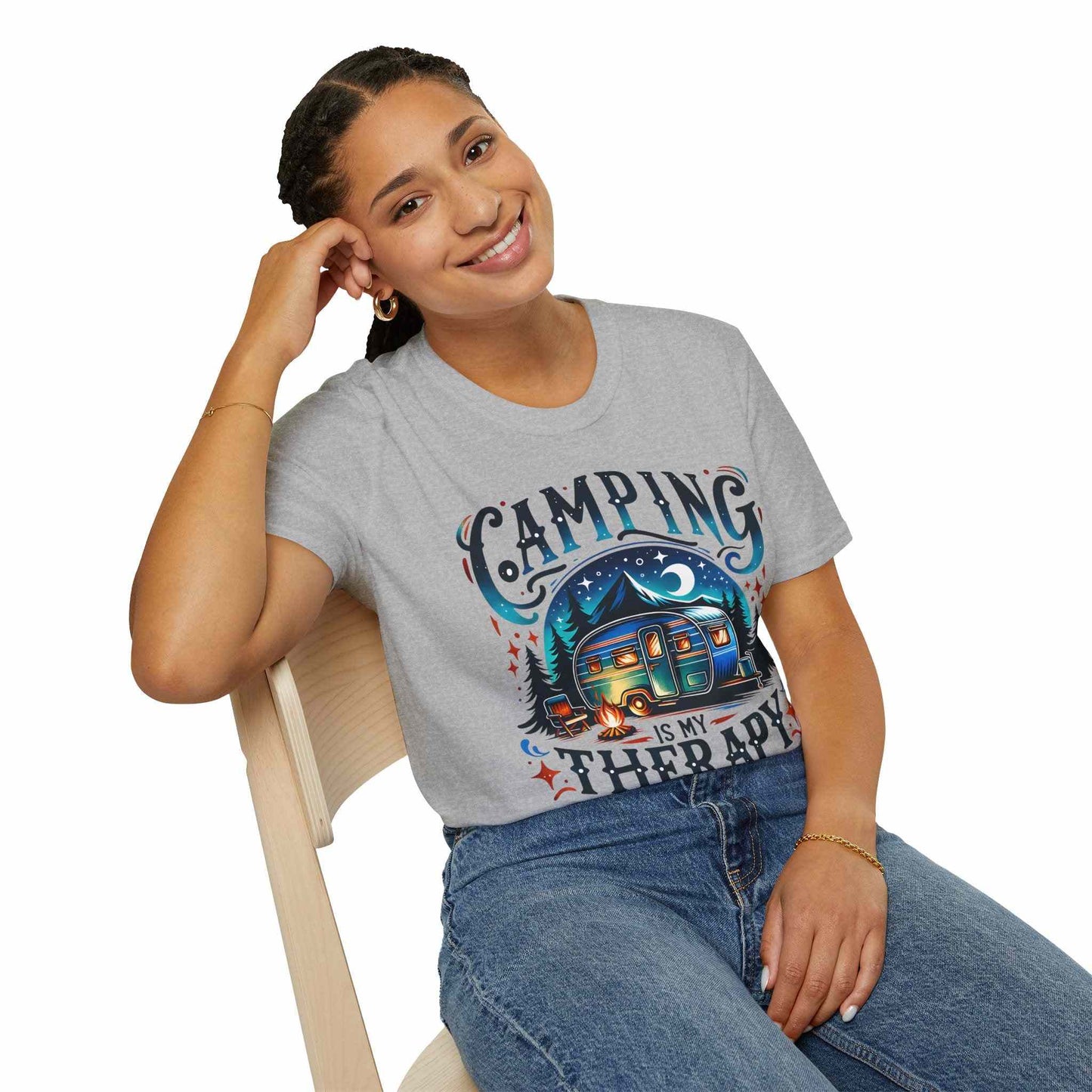 Camping Therapy Unisex T-Shirt - Perfect Gift for Outdoor Enthusiasts, Nature Lovers, Camping Adventures, Hiking Trip, Summer Vibes