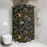 Forest Moss & Walnut Shower Curtain — Rustic Woodland Leaves and Bark Bathroom Decor