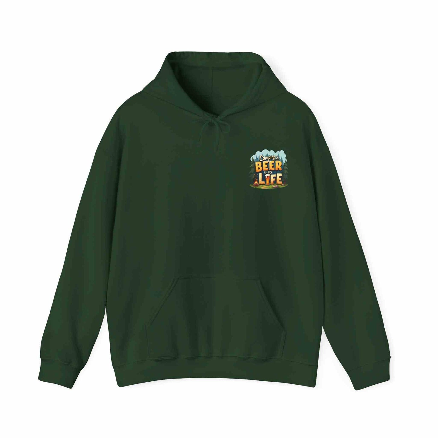 Unisex green Beer Life Camping Hoodie with kangaroo pocket and adjustable hood, perfect for outdoor and casual wear