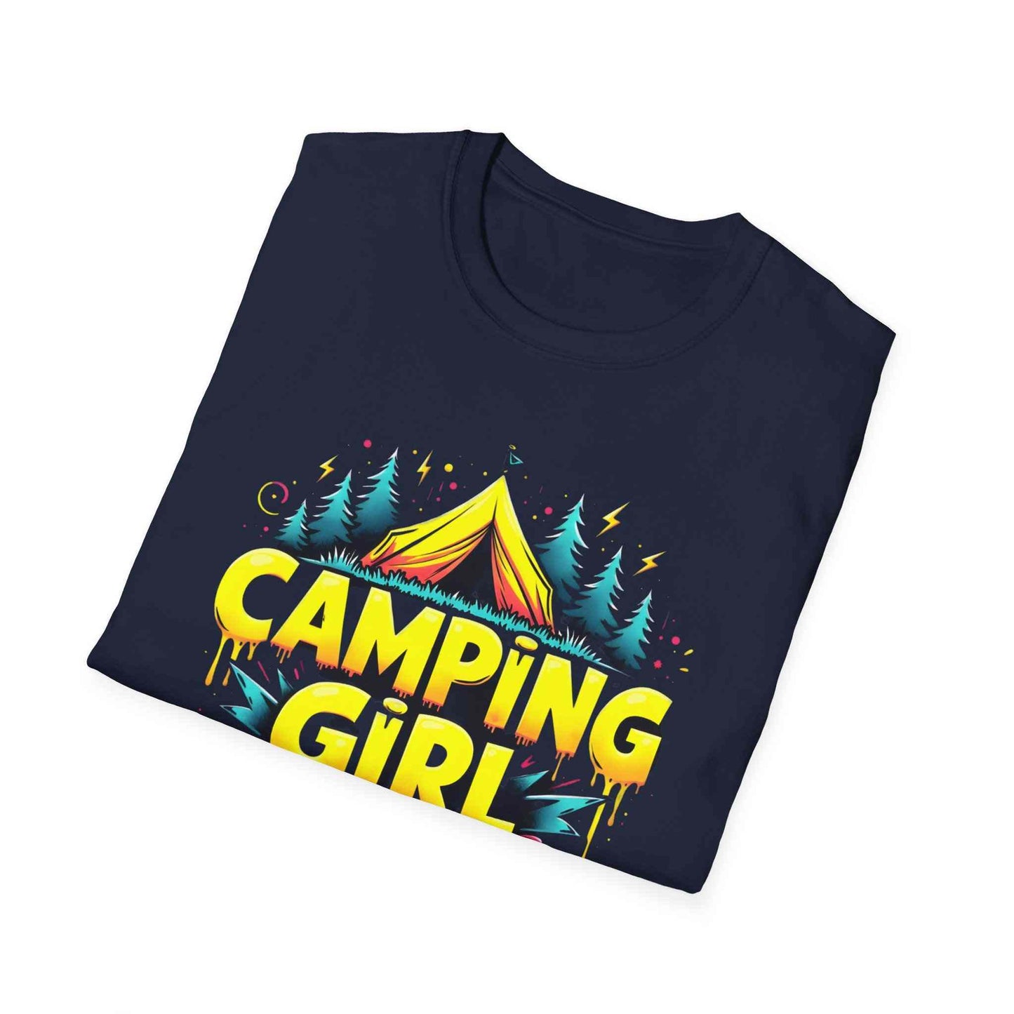 Camping Girl Unisex Softstyle T-Shirt, Outdoor Adventure Tee, Gift for Campers, Hiking Apparel, Summer Vacation Shirt
