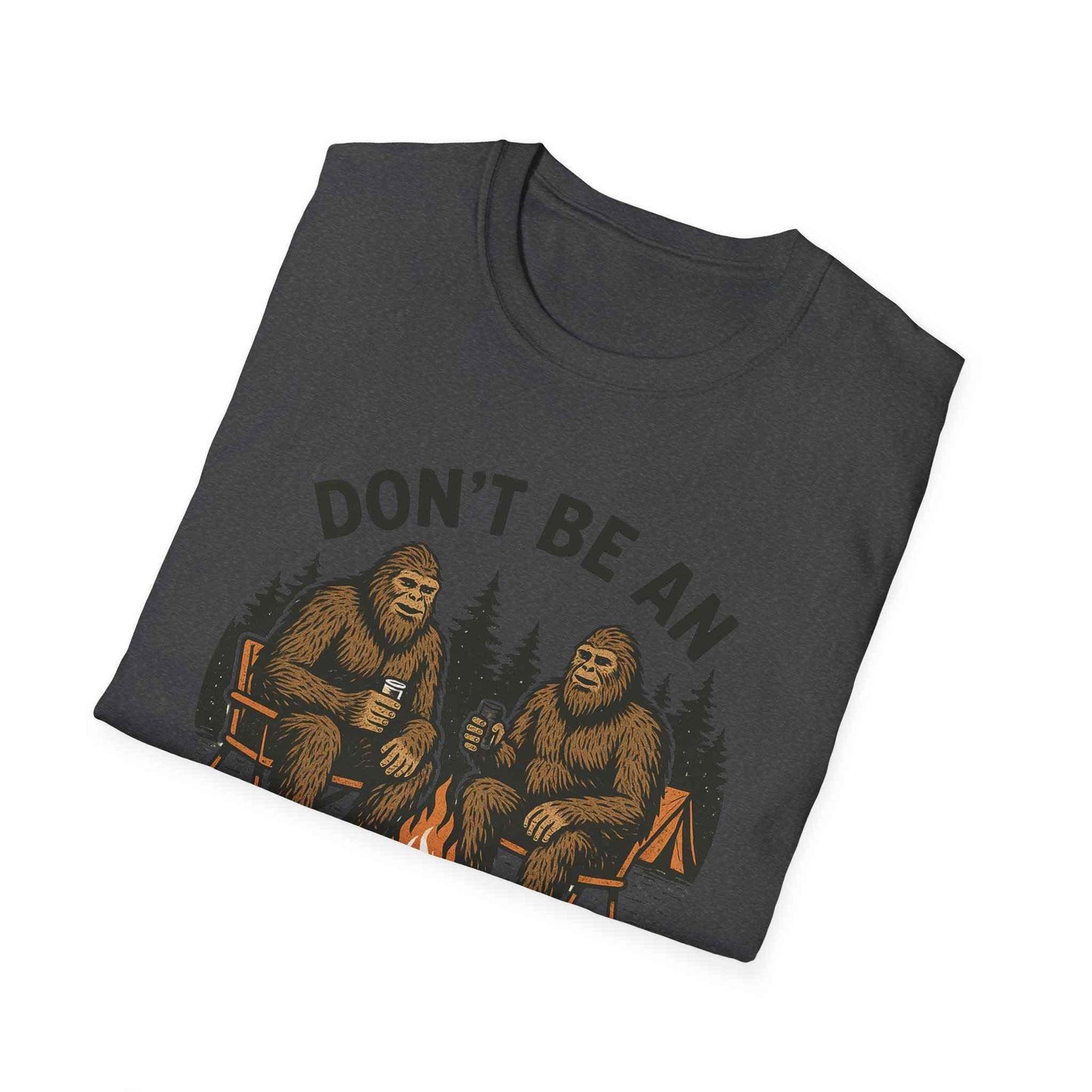 Funny Sasquatch Camping T-Shirt with Bigfoot graphic, unisex outdoors tee for nature lovers and campers