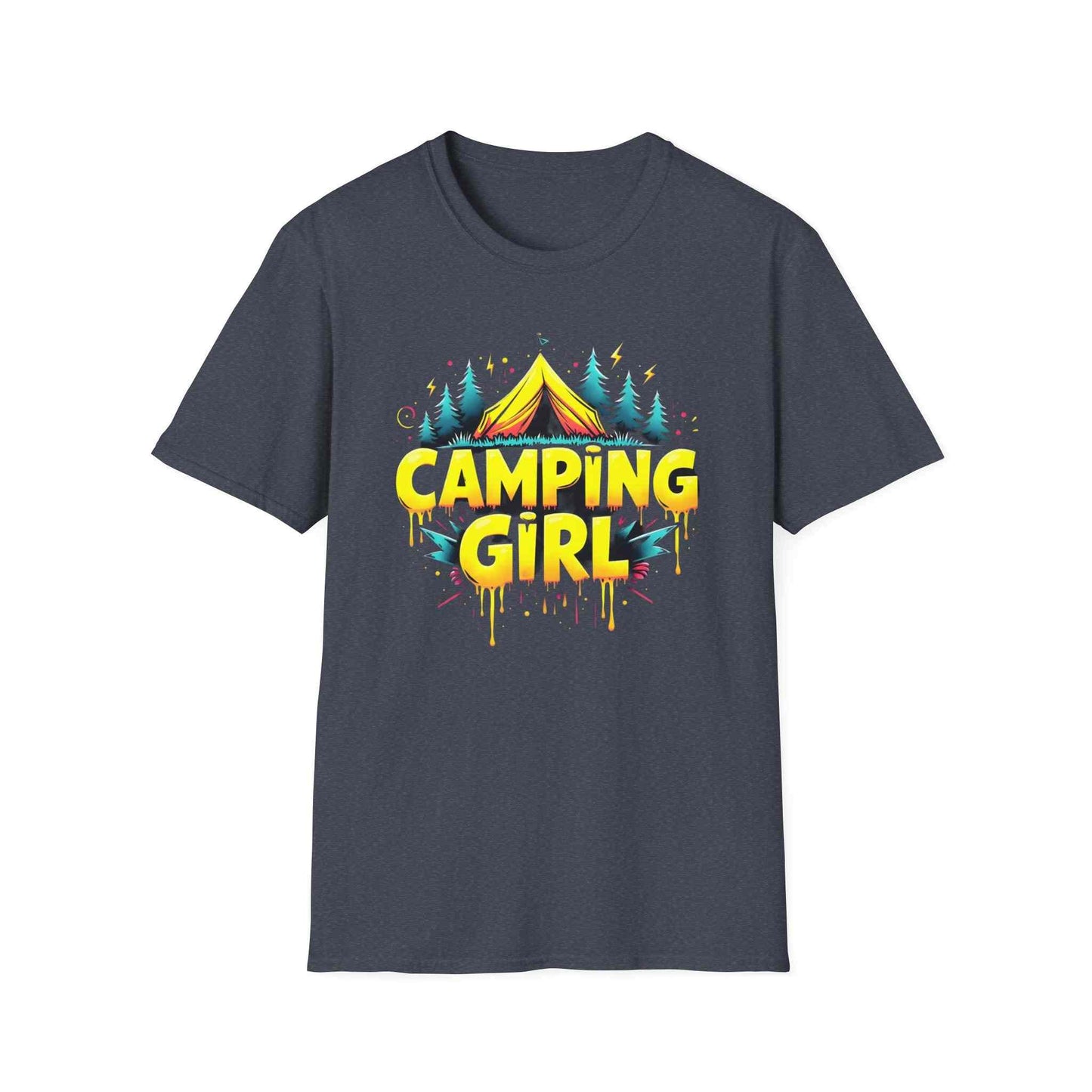 Camping Girl Unisex Softstyle T-Shirt, Outdoor Adventure Tee, Gift for Campers, Hiking Apparel, Summer Vacation Shirt