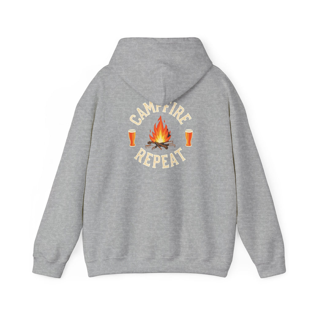 Campfire Repeat Hoodie, Cozy Outdoor Sweatshirt, Unisex Pullover for Camping, Fire Pit Apparel, Gift for Adventurers