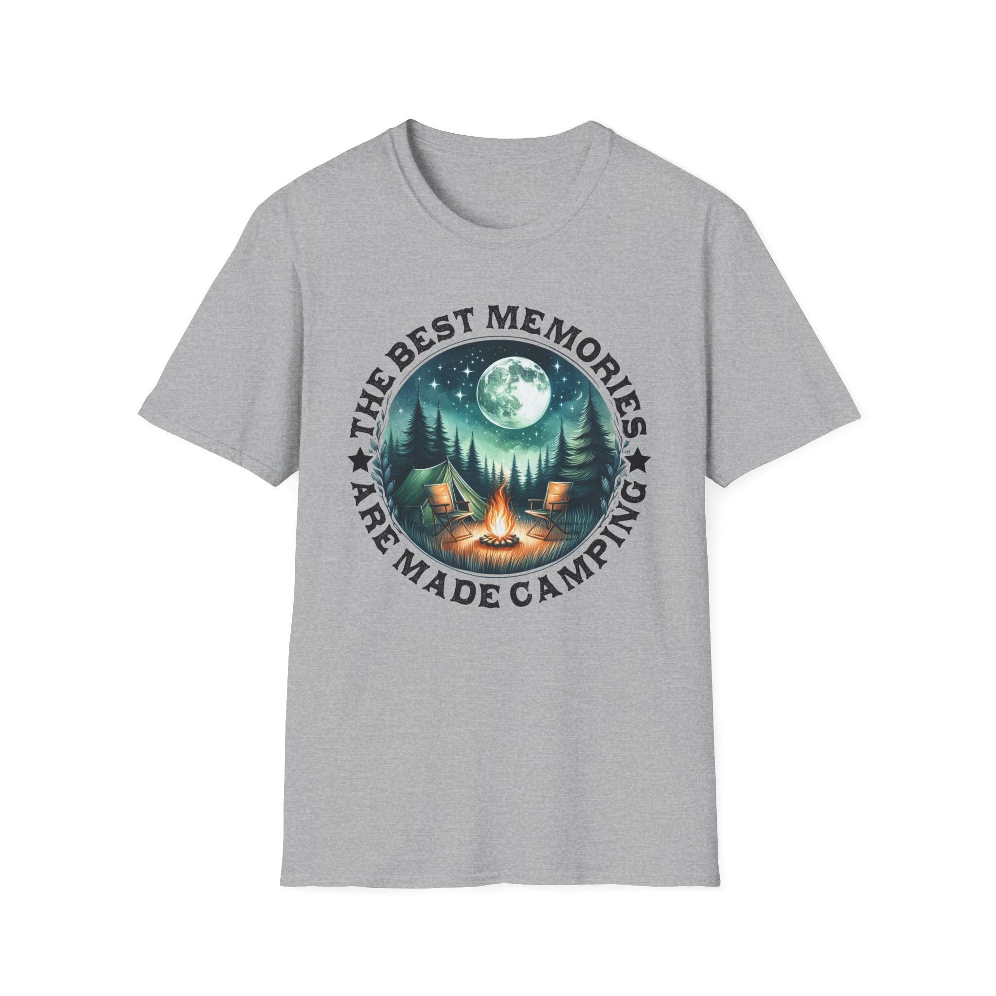 Camping Memories Unisex Softstyle T-Shirt, Outdoor Tee, Nature Lover Gift, Campfire Shirt, Adventure Apparel, Summer Camping Top