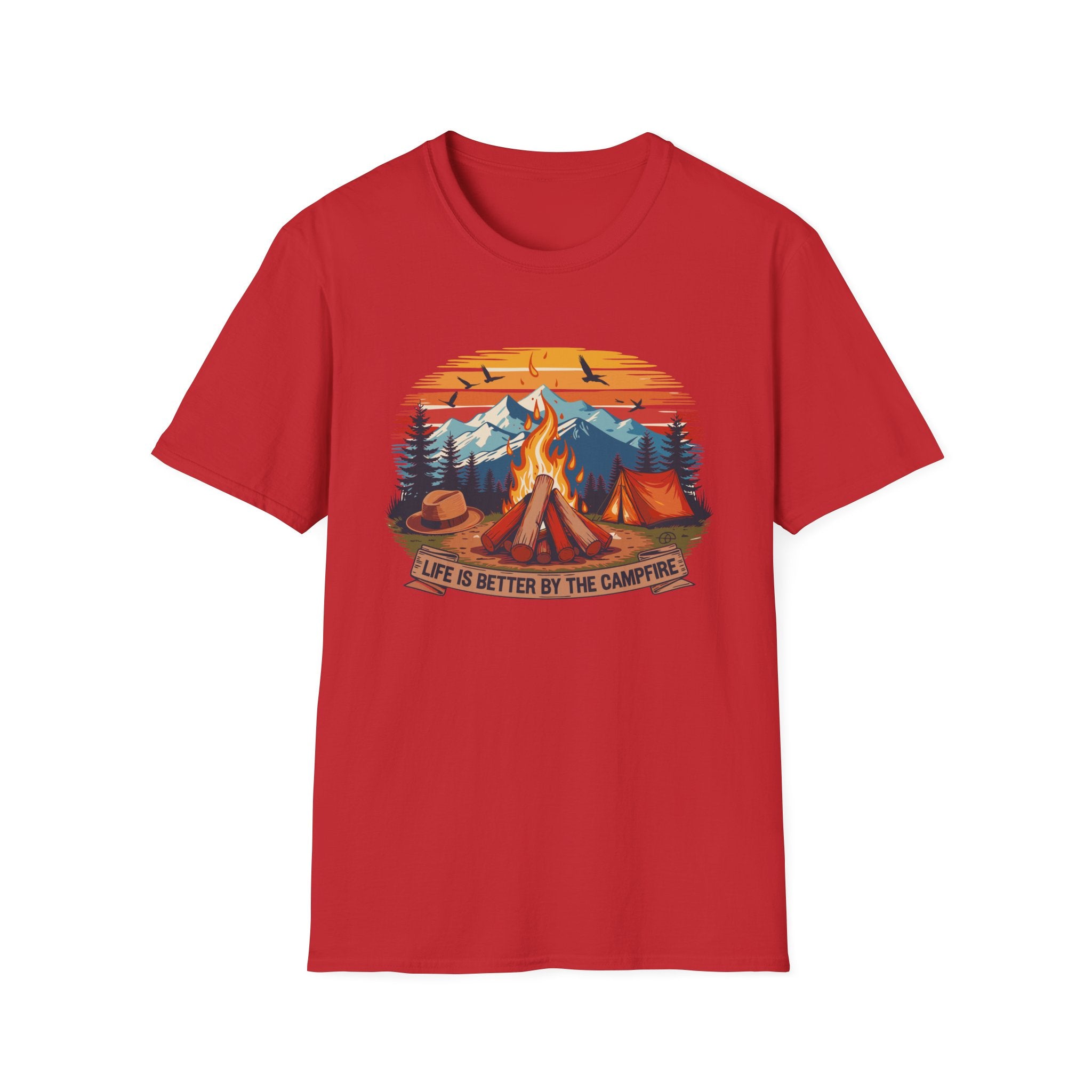 Campfire Vibes Unisex Softstyle T-Shirt, Outdoor Lovers Tee, Adventure Gift, Camping Apparel, Summer Festivals, Nature Enthusiast