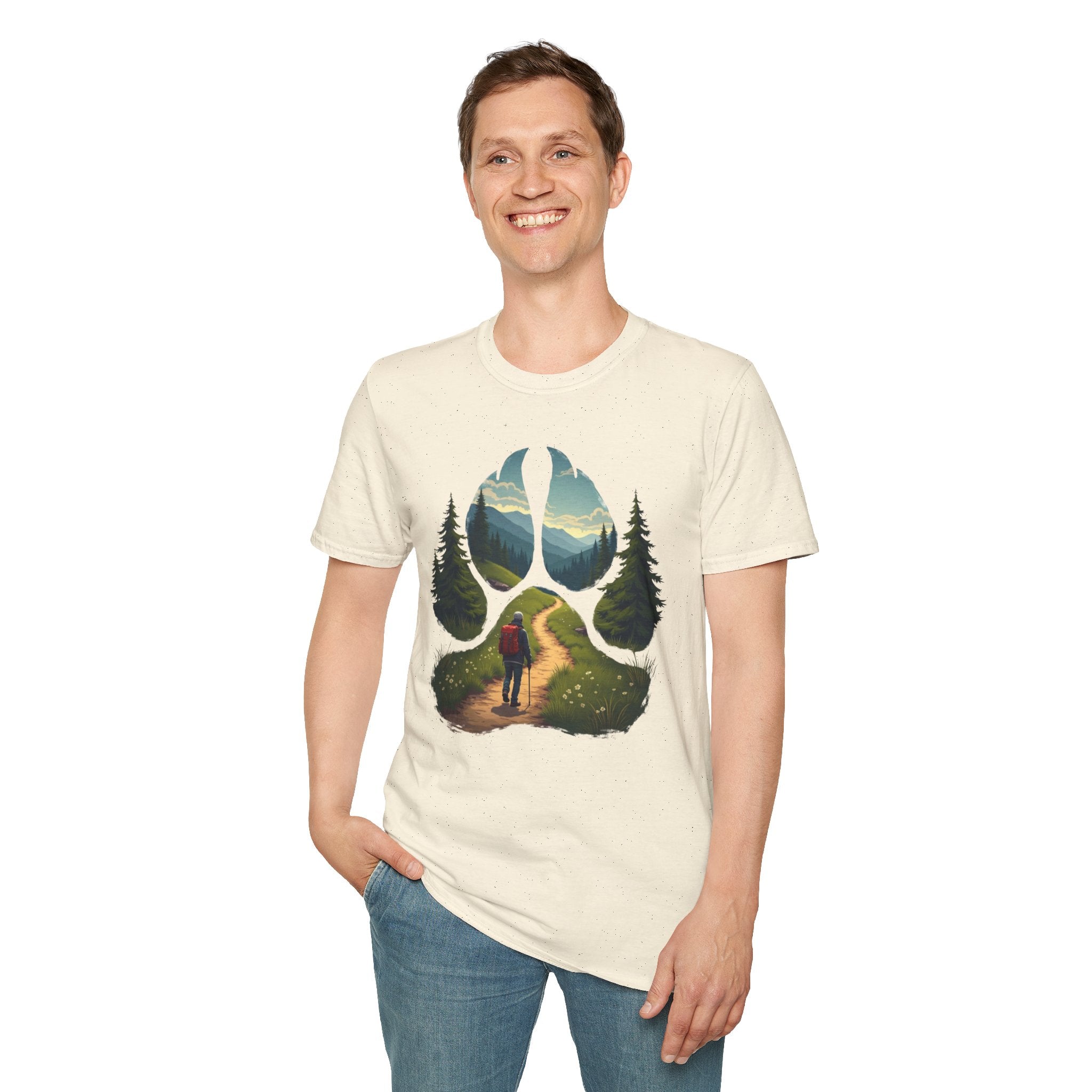 Nature-Inspired Adventure T-Shirt, Hiking Gift, Eco-Friendly Tee, Outdoor Lover Shirt, Nature Lover Apparel, Animal Paw Print Shirt