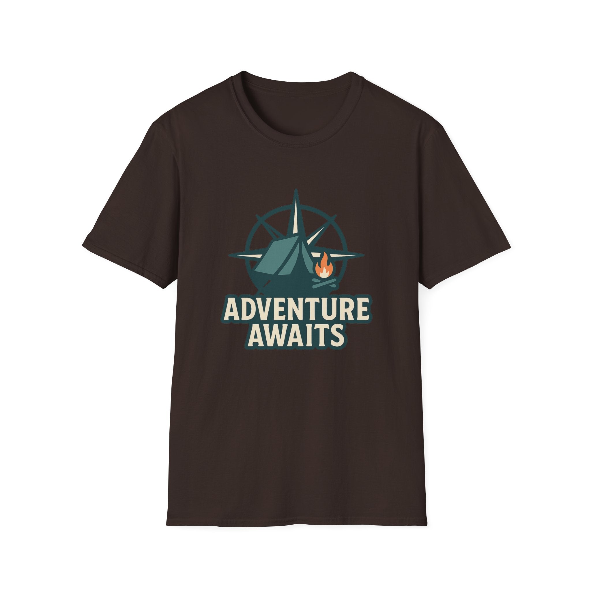 Adventure Awaits Unisex Softstyle T-Shirt, Camping Shirt, Hiking Tee, Outdoor Enthusiast Gift, Adventure Lover Apparel, Travel T-Shirt