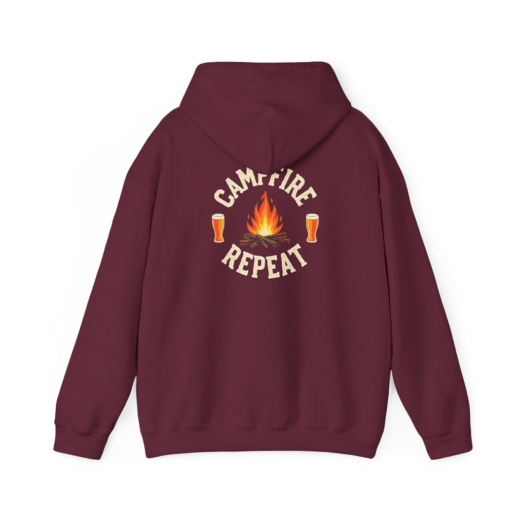 Campfire Repeat Hoodie, Cozy Outdoor Sweatshirt, Unisex Pullover for Camping, Fire Pit Apparel, Gift for Adventurers
