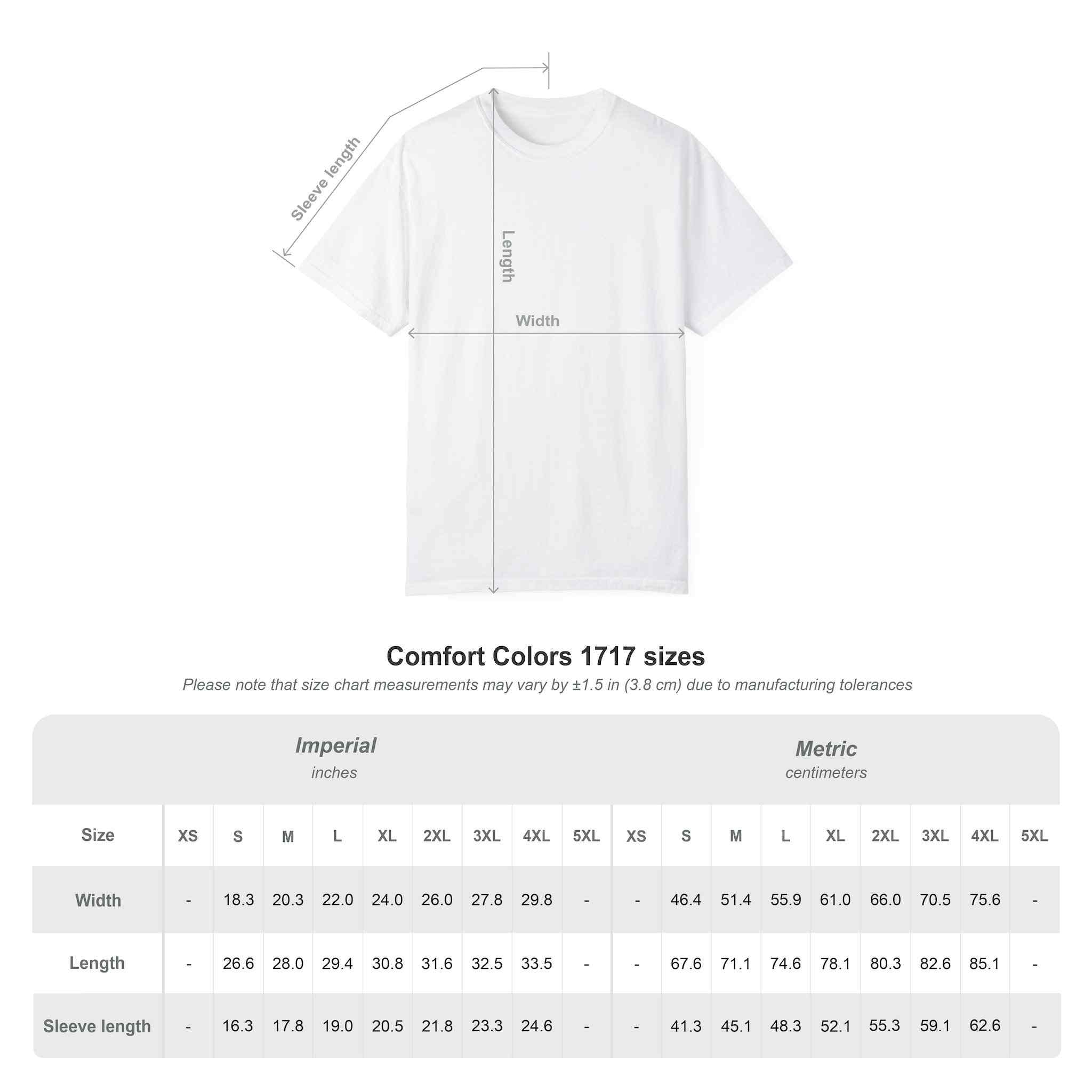 White unisex Wild Gear Fusion soft garment-dyed t-shirt with size dimensions guide and sleeve length details