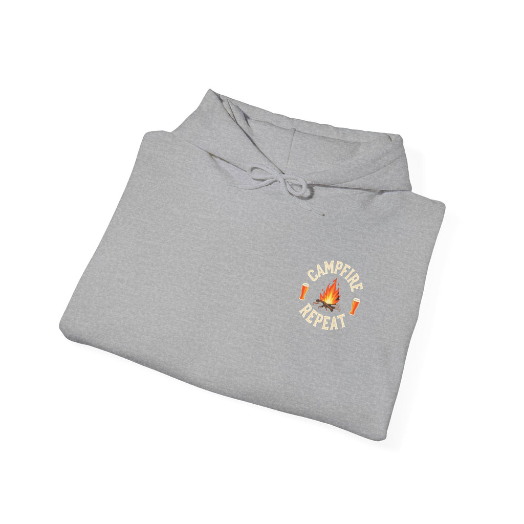 Campfire Repeat Hoodie, Cozy Outdoor Sweatshirt, Unisex Pullover for Camping, Fire Pit Apparel, Gift for Adventurers