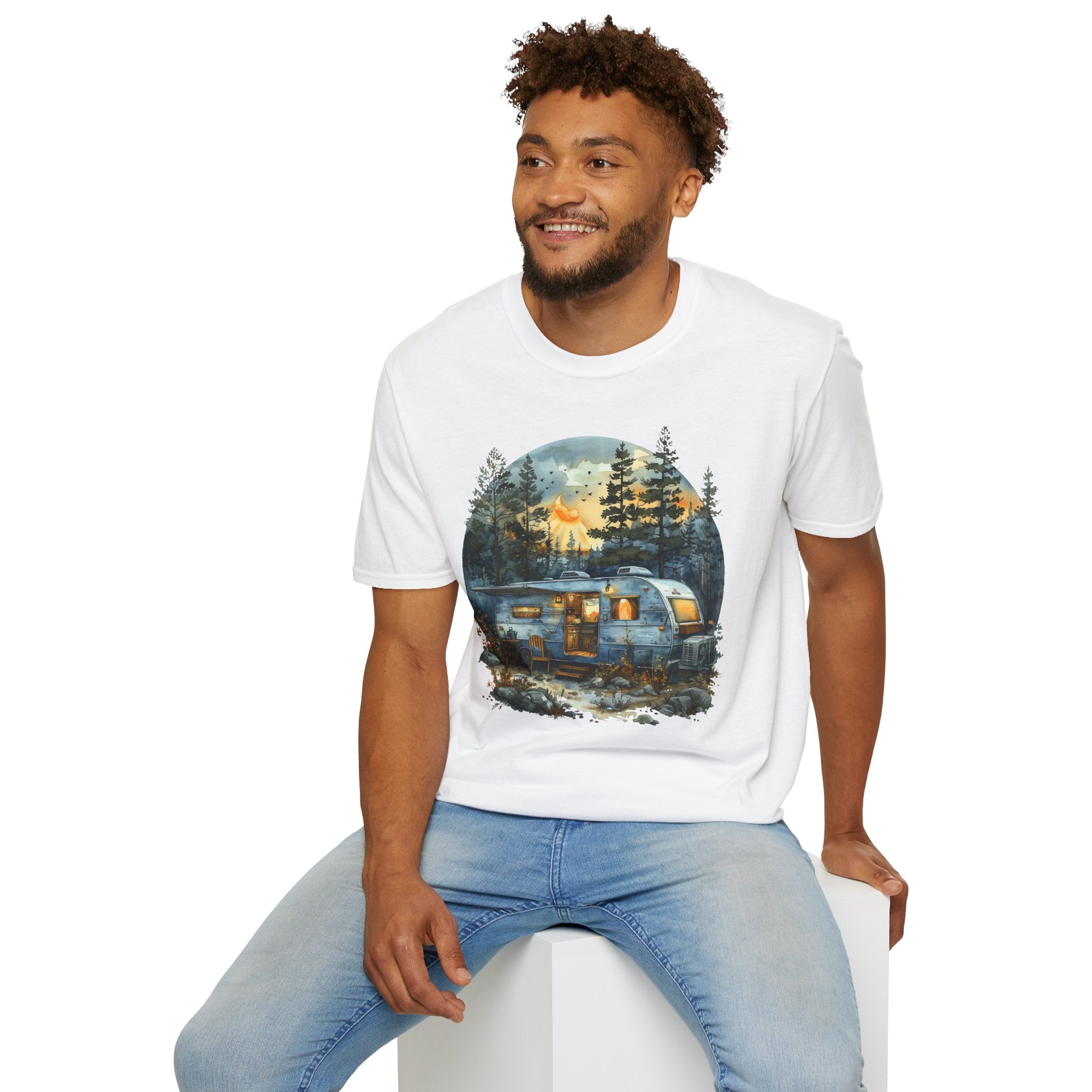 Cozy Camper Unisex Softstyle T-Shirt | Adventure Tee, Nature Lover Gift, Camping Outfit, Summer Vibes, Travel Shirt
