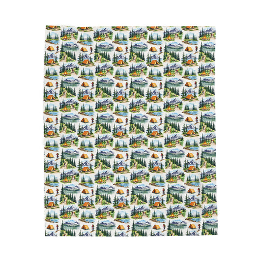 Cozy Camping Scene Velveteen Plush Blanket, Warm Throw for Outdoor Lovers, Travel Blanket, Gift for Nature Lovers