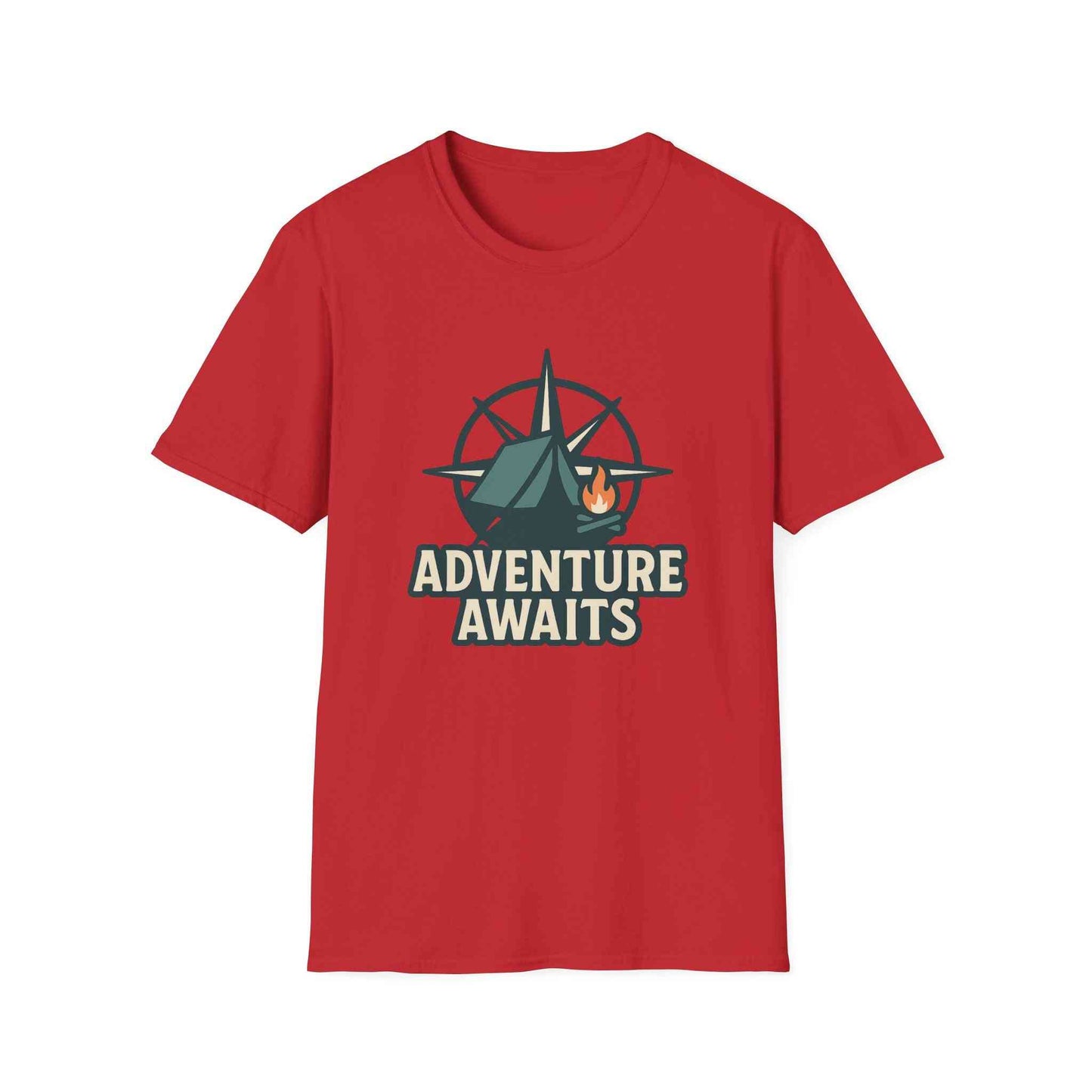 Adventure Awaits Unisex Softstyle T-Shirt, Camping Shirt, Hiking Tee, Outdoor Enthusiast Gift, Adventure Lover Apparel, Travel T-Shirt