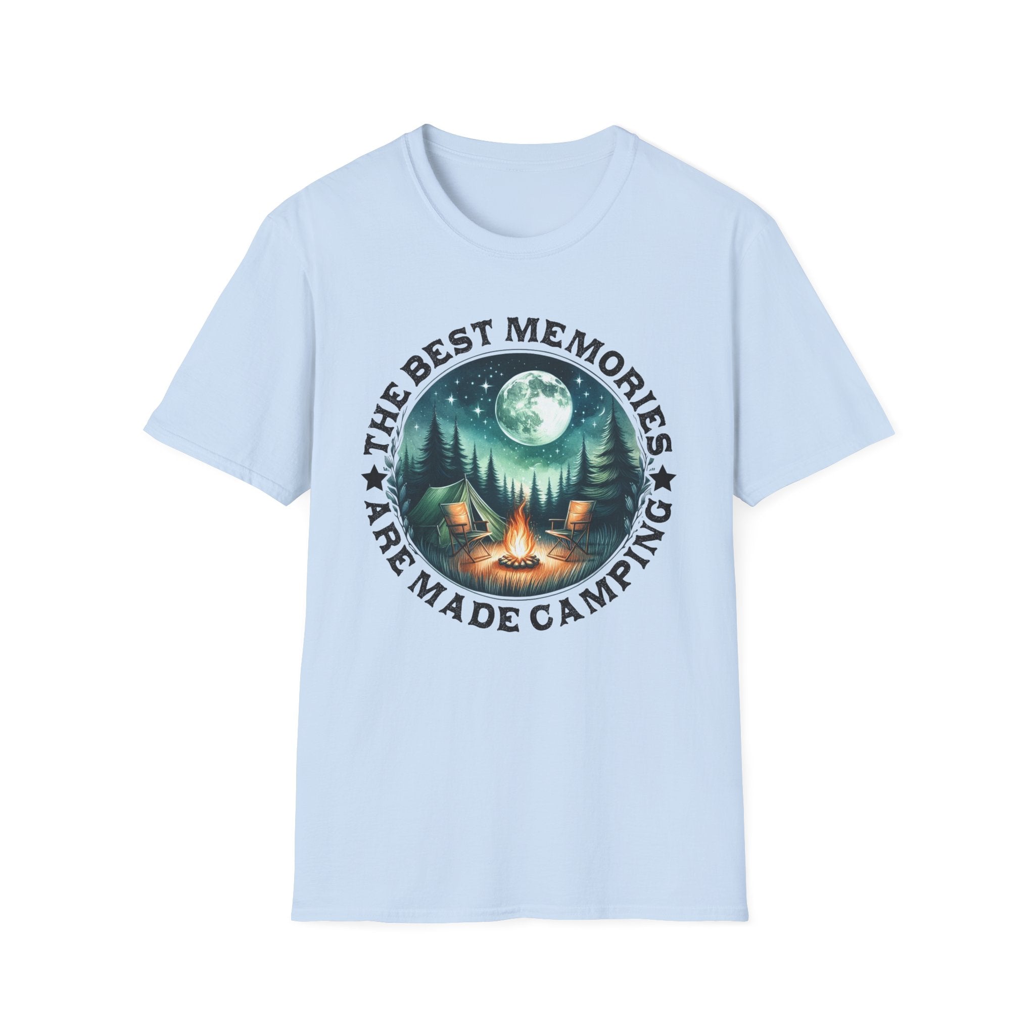 Camping Memories Unisex Softstyle T-Shirt, Outdoor Tee, Nature Lover Gift, Campfire Shirt, Adventure Apparel, Summer Camping Top