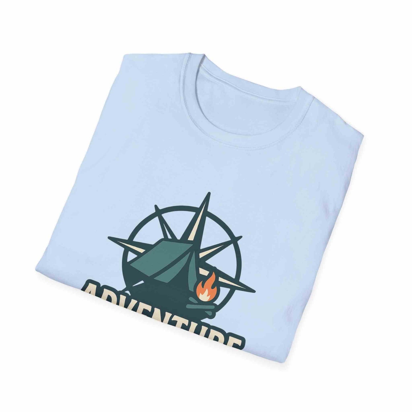 Adventure Awaits Unisex Softstyle T-Shirt, Camping Shirt, Hiking Tee, Outdoor Enthusiast Gift, Adventure Lover Apparel, Travel T-Shirt