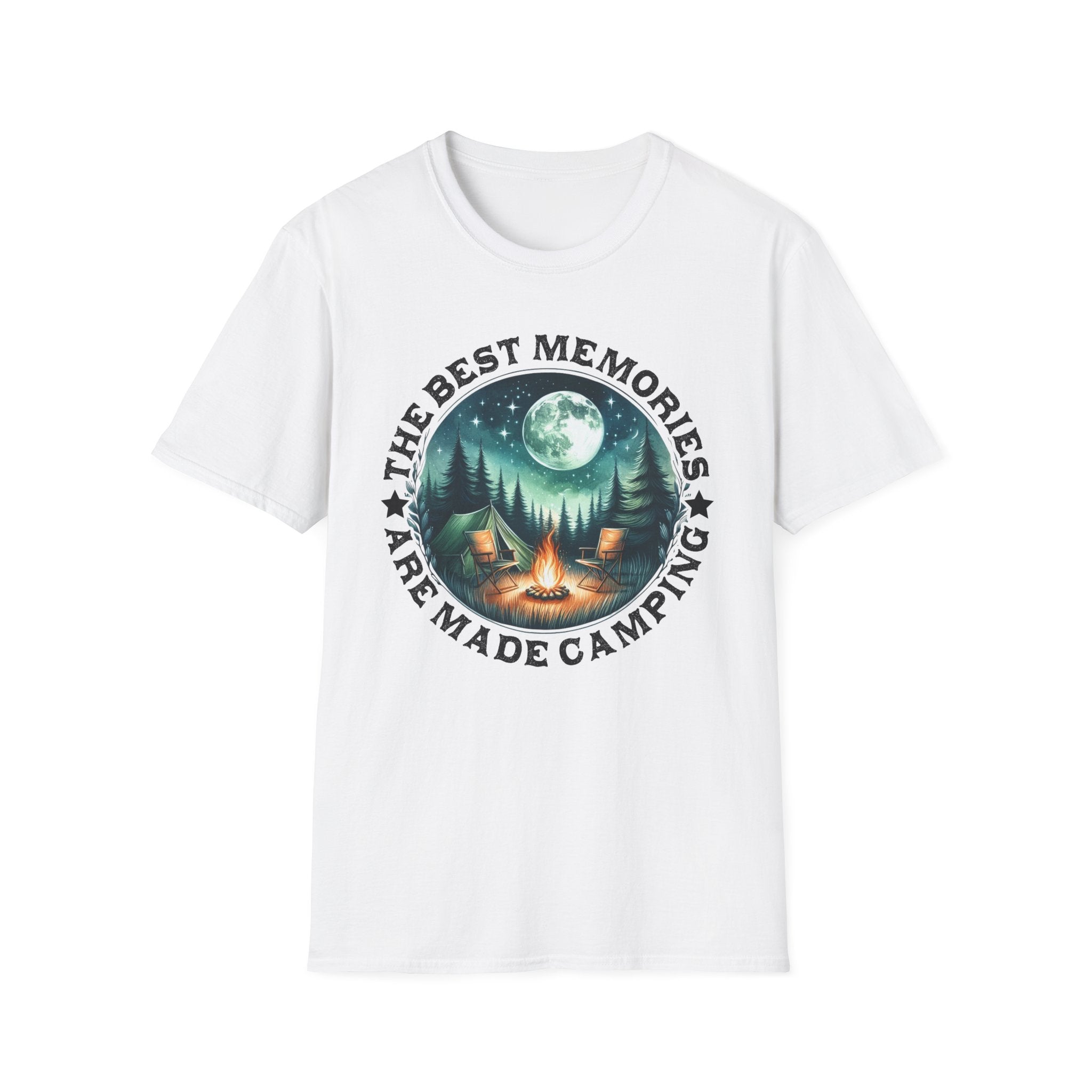 Camping Memories Unisex Softstyle T-Shirt, Outdoor Tee, Nature Lover Gift, Campfire Shirt, Adventure Apparel, Summer Camping Top