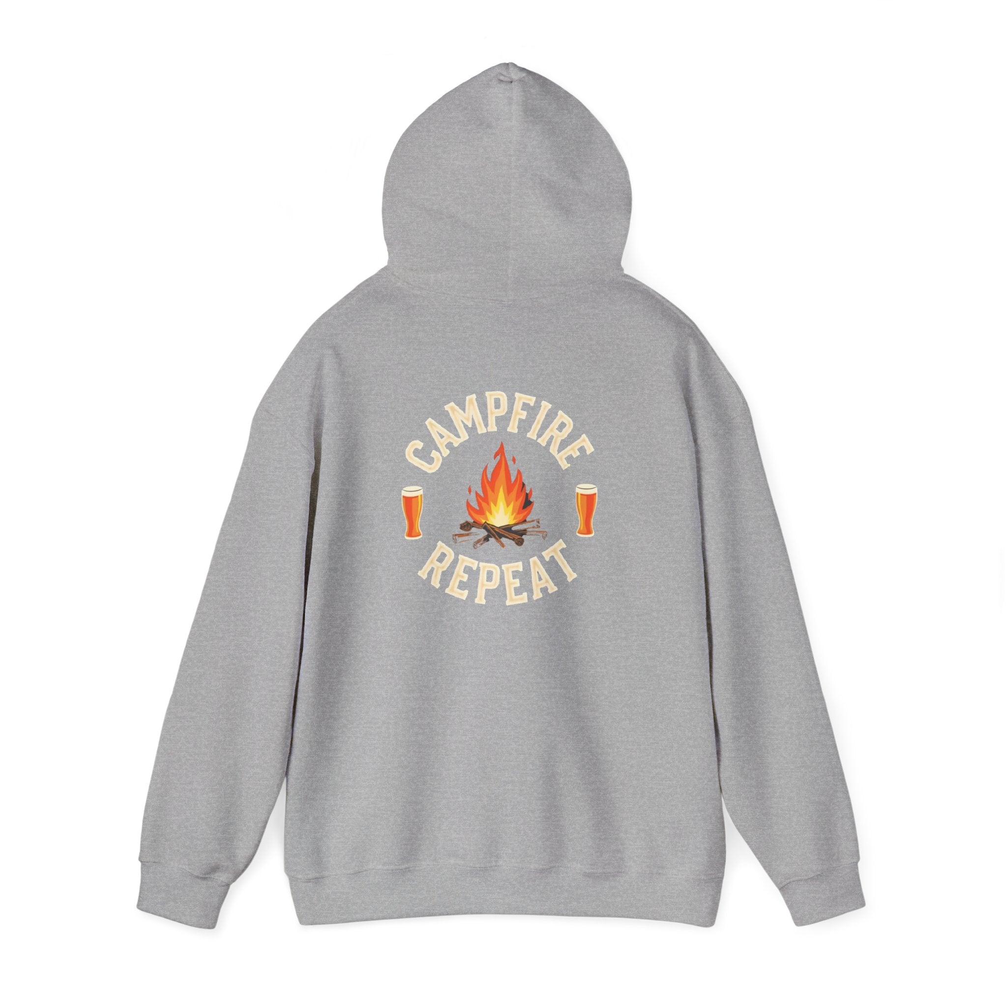 Campfire Repeat Hoodie, Cozy Outdoor Sweatshirt, Unisex Pullover for Camping, Fire Pit Apparel, Gift for Adventurers