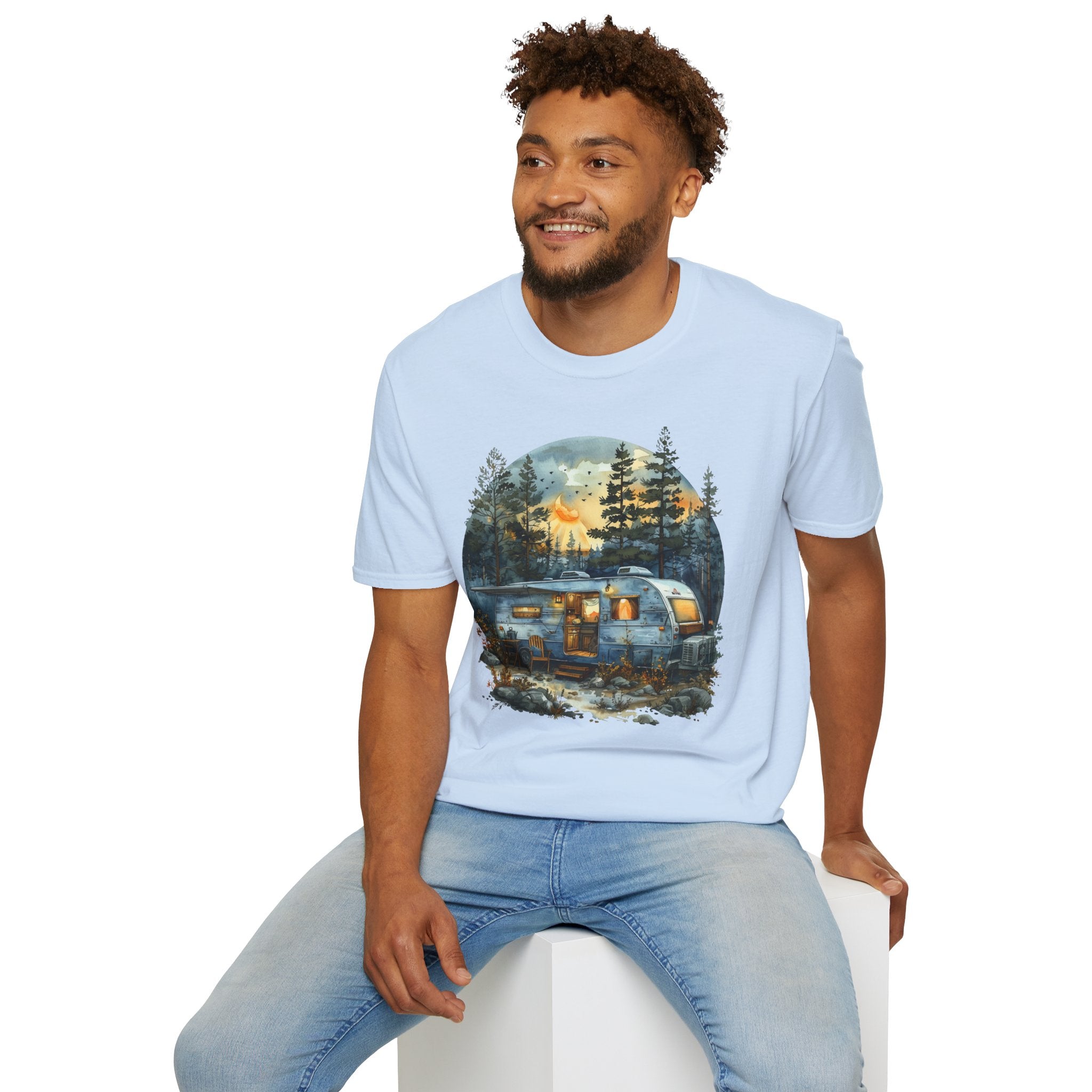 Cozy Camper Unisex Softstyle T-Shirt | Adventure Tee, Nature Lover Gift, Camping Outfit, Summer Vibes, Travel Shirt