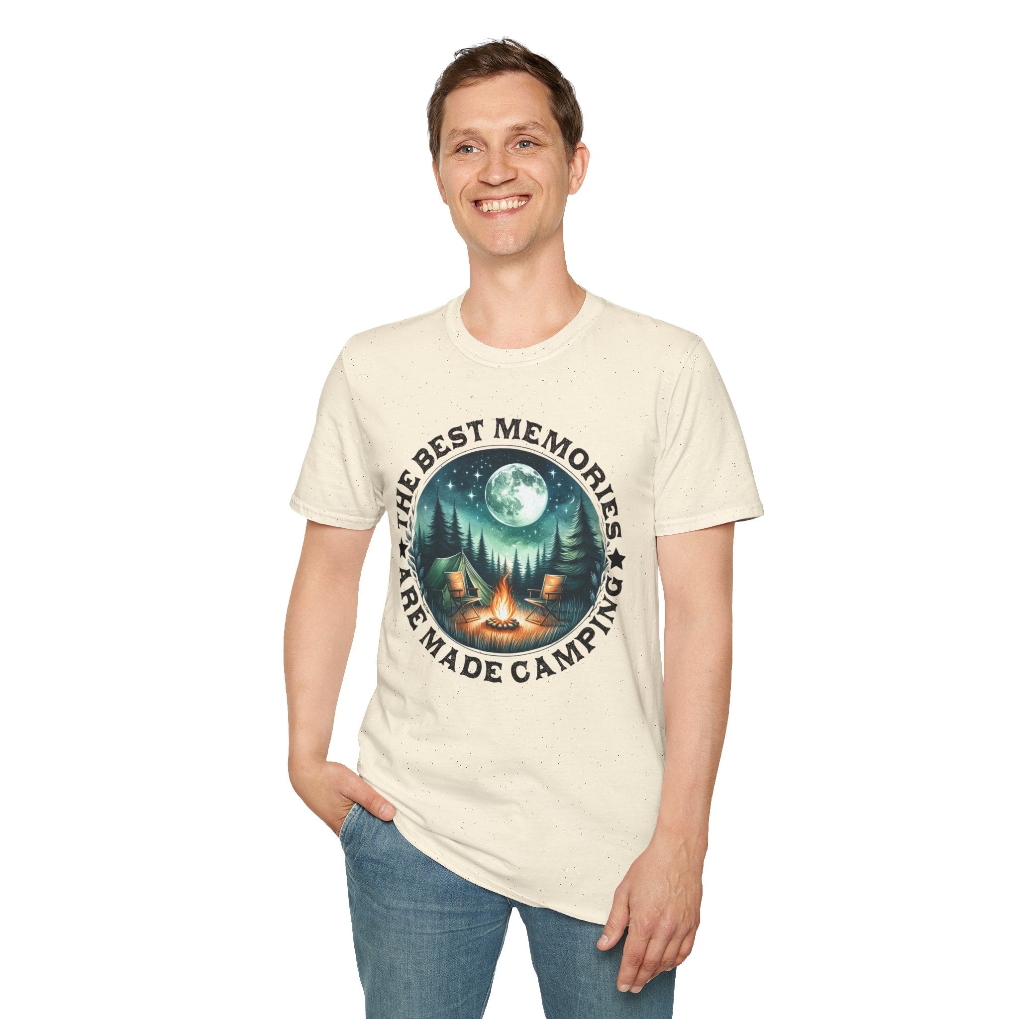 Camping Memories Unisex Softstyle T-Shirt, Outdoor Tee, Nature Lover Gift, Campfire Shirt, Adventure Apparel, Summer Camping Top