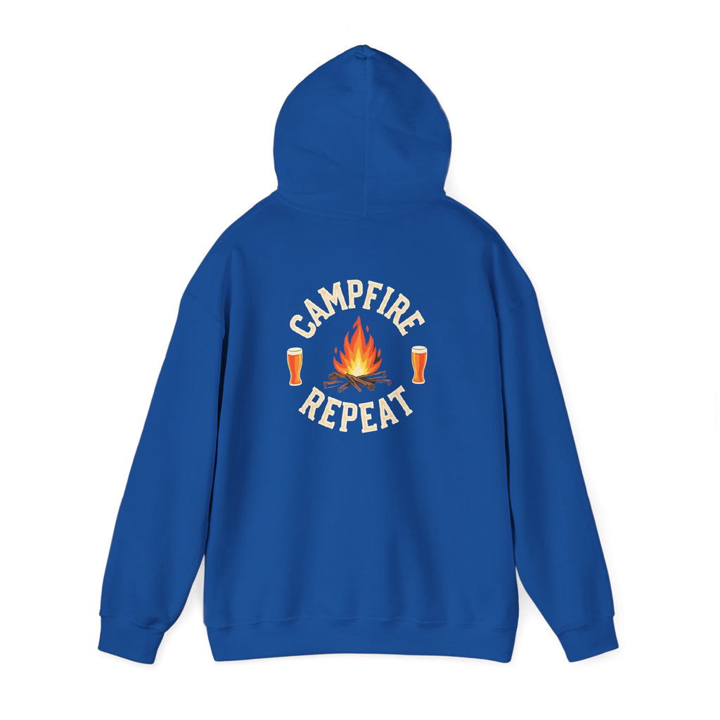 Campfire Repeat Hoodie, Cozy Outdoor Sweatshirt, Unisex Pullover for Camping, Fire Pit Apparel, Gift for Adventurers