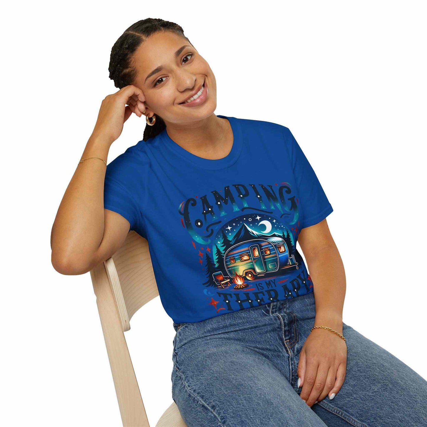 Camping Therapy Unisex T-Shirt - Perfect Gift for Outdoor Enthusiasts, Nature Lovers, Camping Adventures, Hiking Trip, Summer Vibes