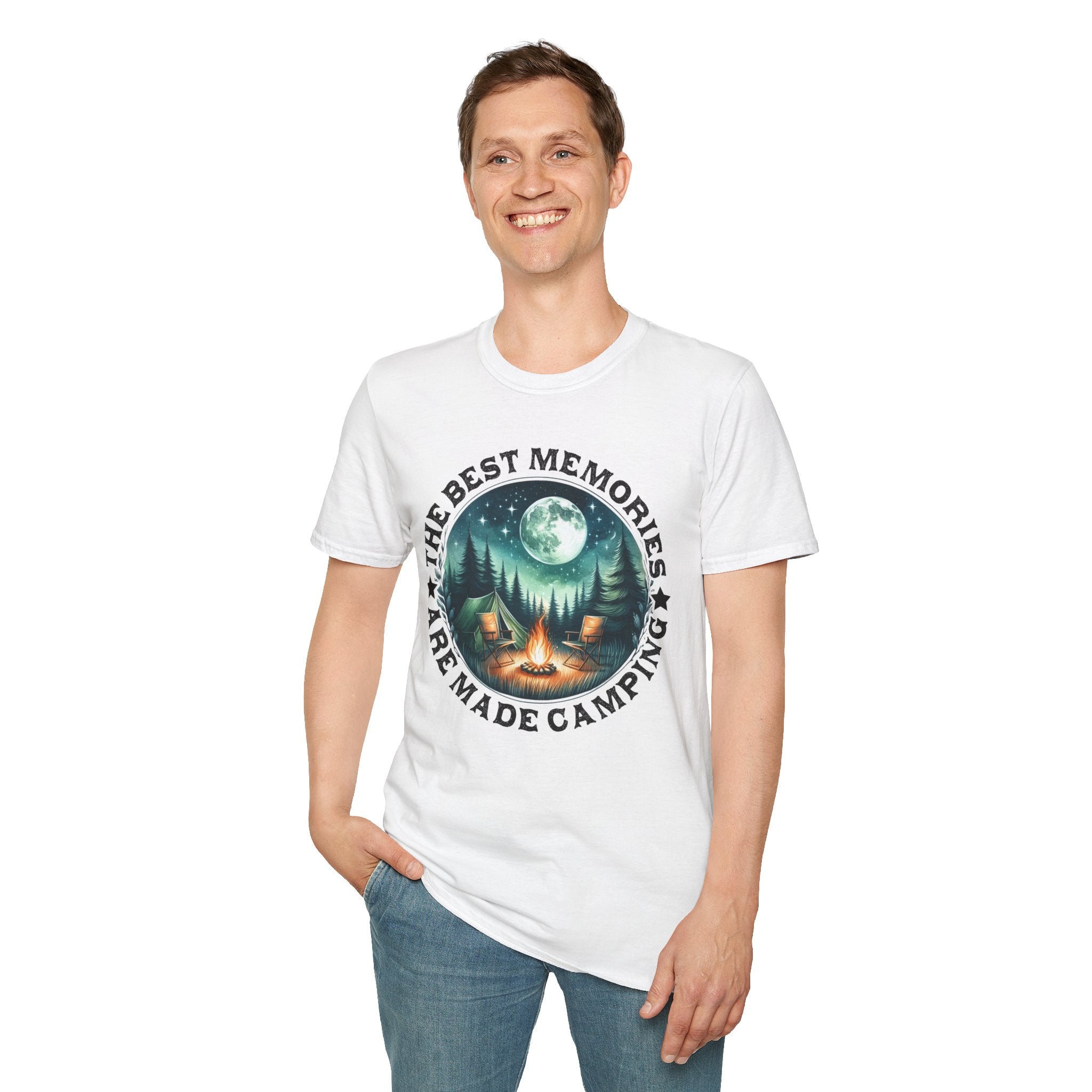 Camping Memories Unisex Softstyle T-Shirt, Outdoor Tee, Nature Lover Gift, Campfire Shirt, Adventure Apparel, Summer Camping Top