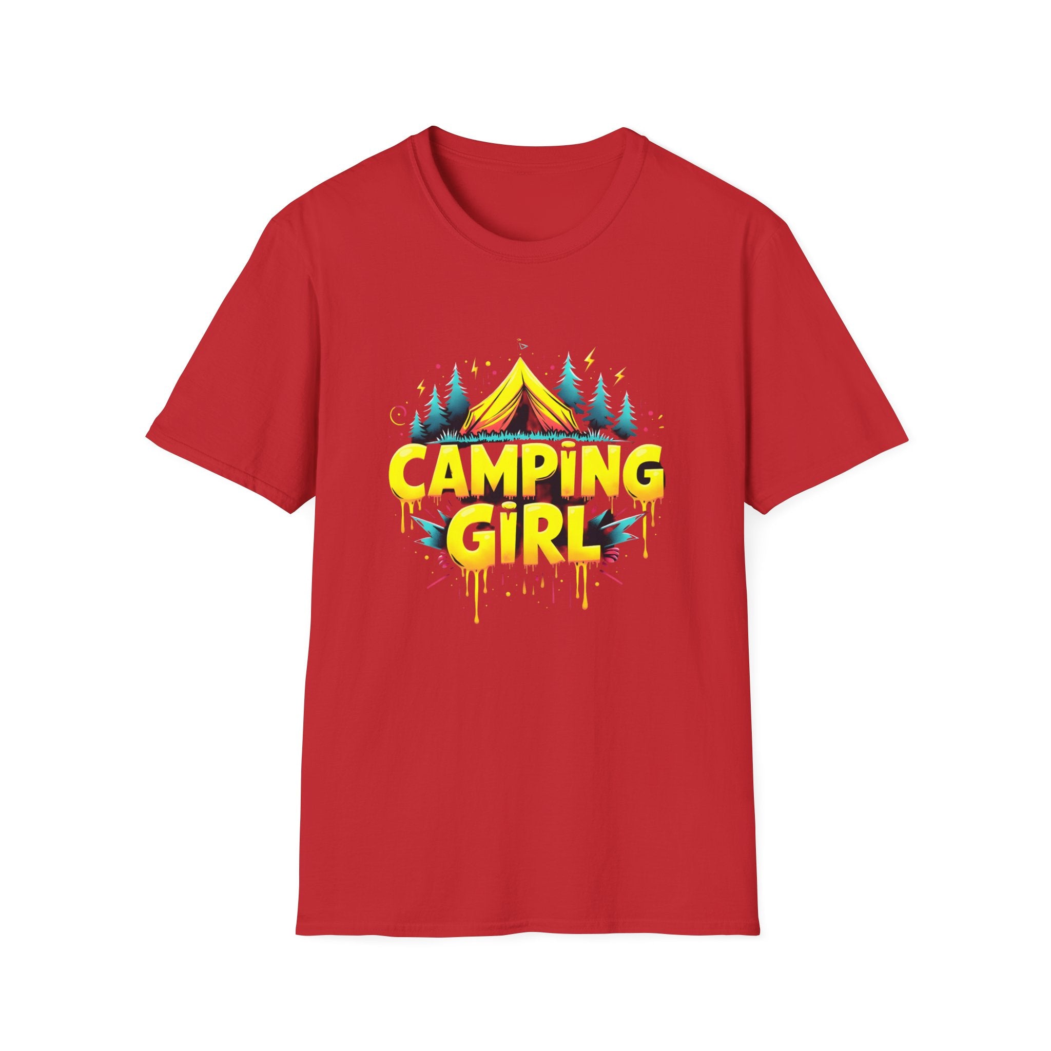 Camping Girl Unisex Softstyle T-Shirt, Outdoor Adventure Tee, Gift for Campers, Hiking Apparel, Summer Vacation Shirt