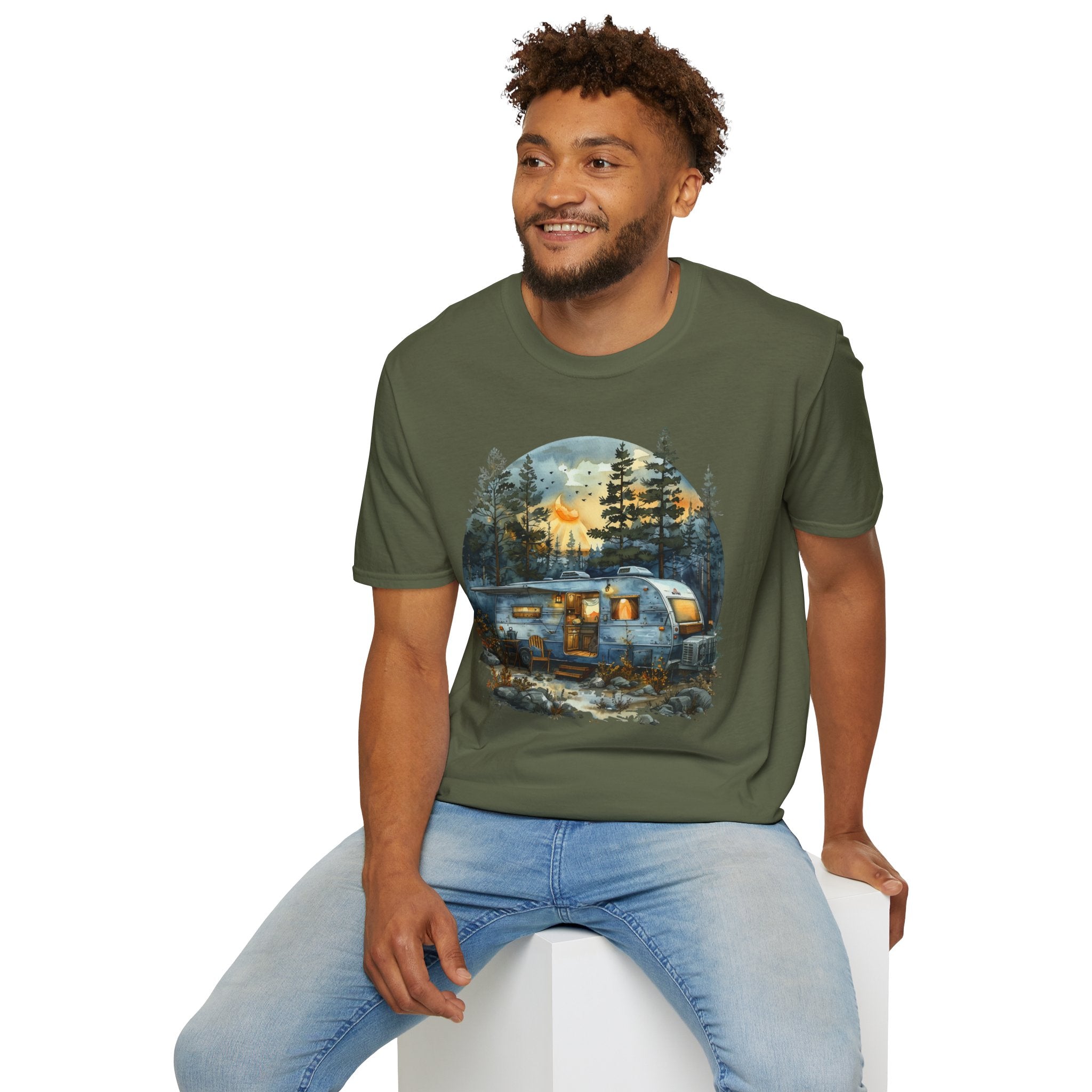 Cozy Camper Unisex Softstyle T-Shirt | Adventure Tee, Nature Lover Gift, Camping Outfit, Summer Vibes, Travel Shirt