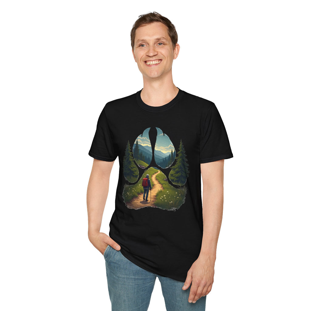 Nature-Inspired Adventure T-Shirt, Hiking Gift, Eco-Friendly Tee, Outdoor Lover Shirt, Nature Lover Apparel, Animal Paw Print Shirt