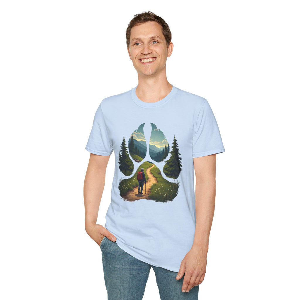 Nature-Inspired Adventure T-Shirt, Hiking Gift, Eco-Friendly Tee, Outdoor Lover Shirt, Nature Lover Apparel, Animal Paw Print Shirt