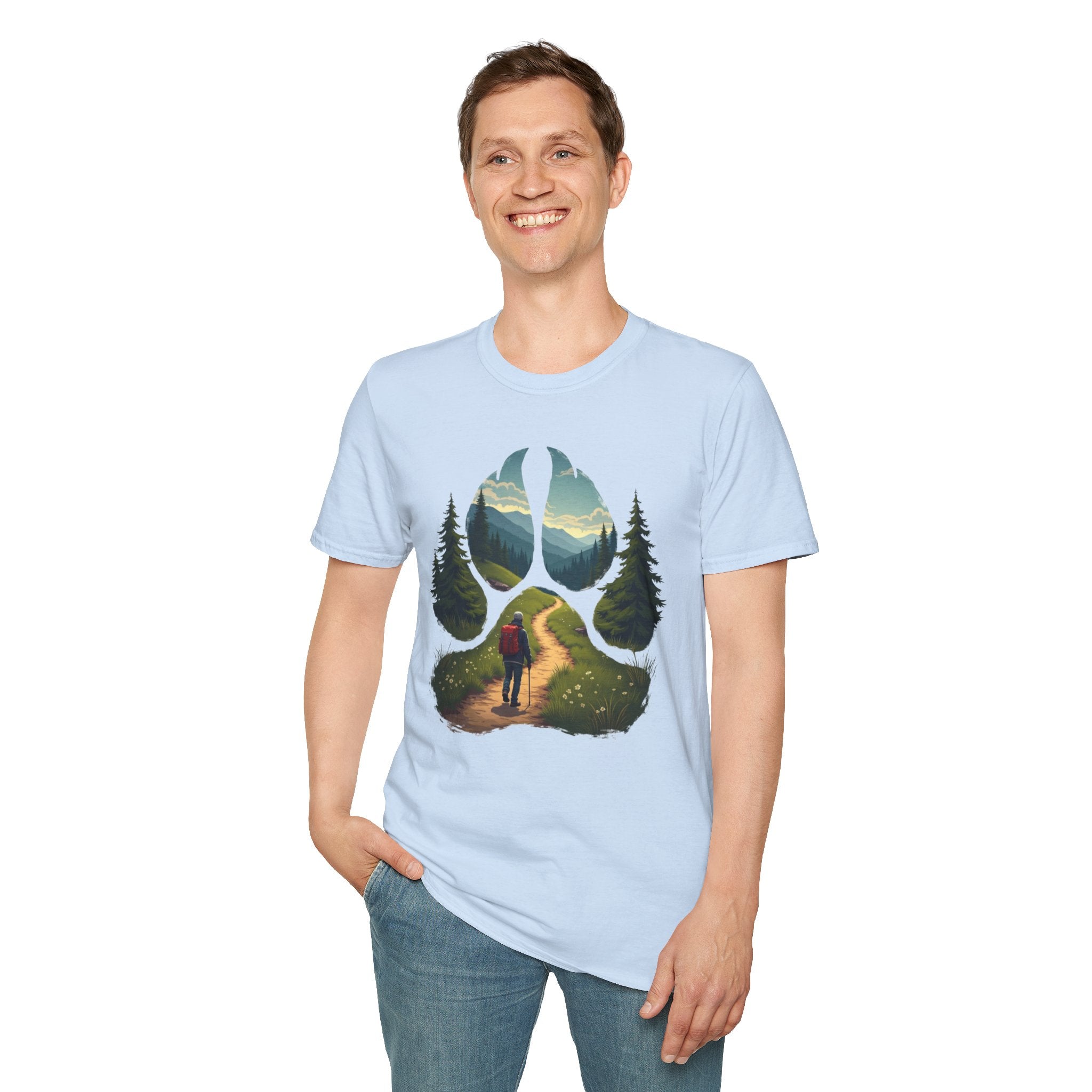 Nature-Inspired Adventure T-Shirt, Hiking Gift, Eco-Friendly Tee, Outdoor Lover Shirt, Nature Lover Apparel, Animal Paw Print Shirt