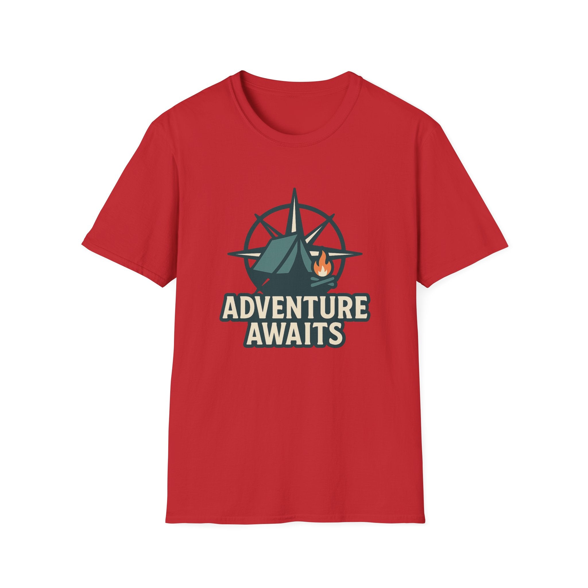 Adventure Awaits Unisex Softstyle T-Shirt, Camping Shirt, Hiking Tee, Outdoor Enthusiast Gift, Adventure Lover Apparel, Travel T-Shirt