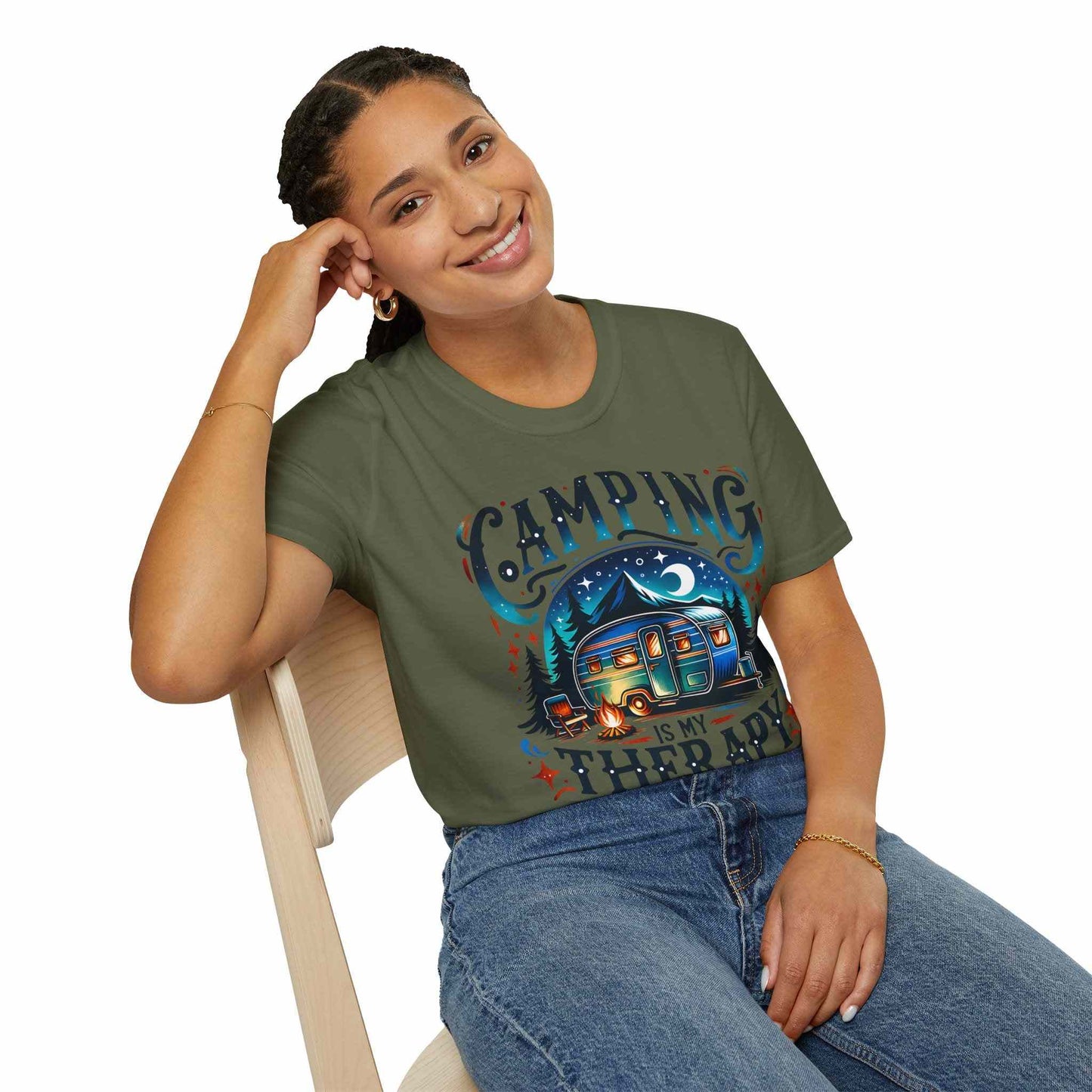 Camping Therapy Unisex T-Shirt - Perfect Gift for Outdoor Enthusiasts, Nature Lovers, Camping Adventures, Hiking Trip, Summer Vibes