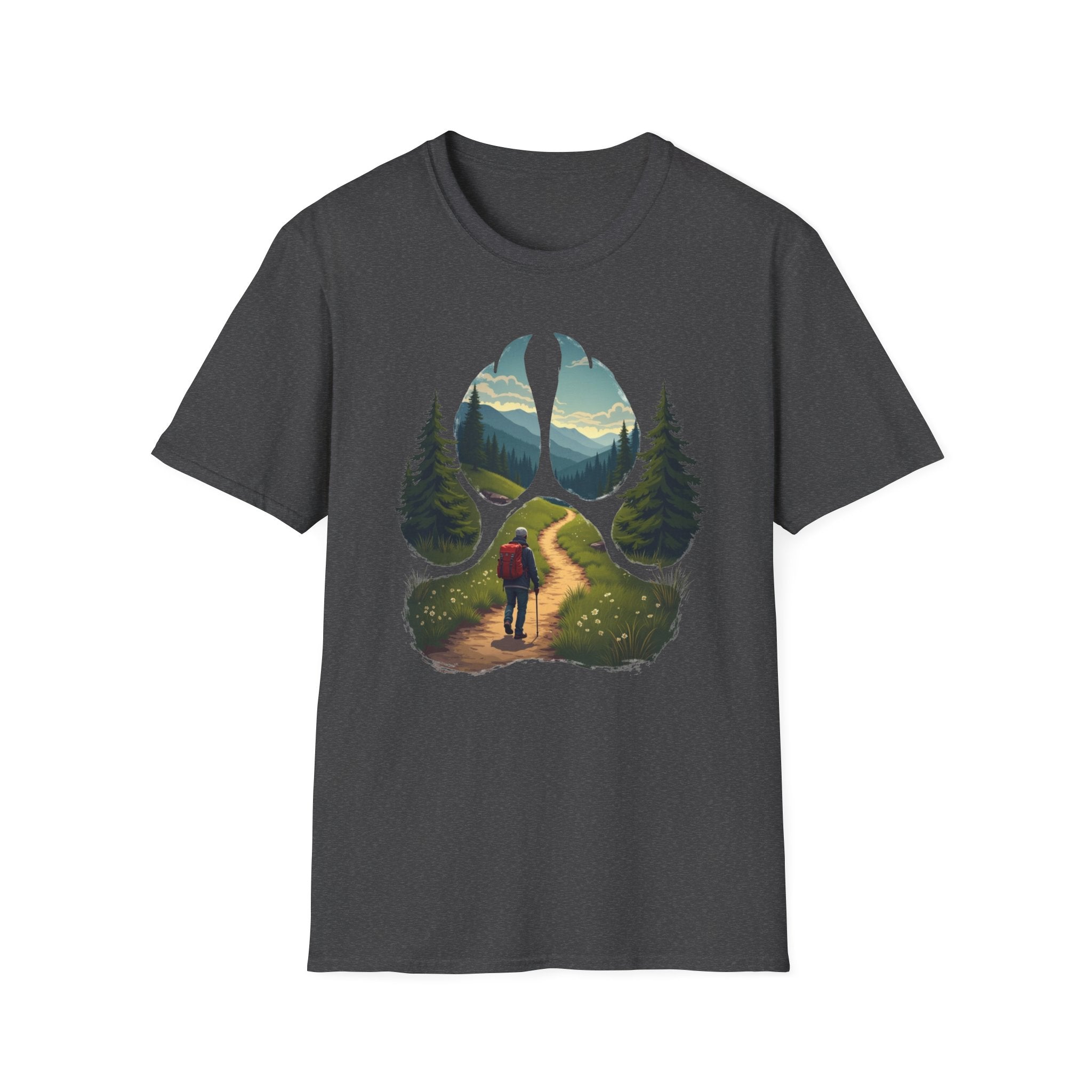 Nature-Inspired Adventure T-Shirt, Hiking Gift, Eco-Friendly Tee, Outdoor Lover Shirt, Nature Lover Apparel, Animal Paw Print Shirt